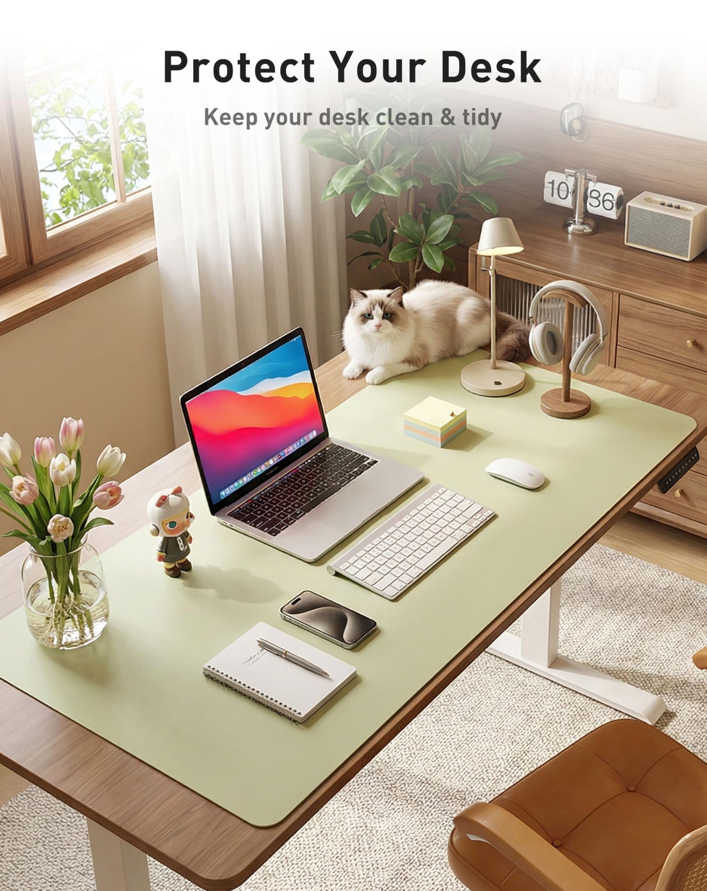 Aothia Faux Leather Desk Mat - Large Mouse Pad, Non-Slip PU Leather Blotter, Waterproof Writing