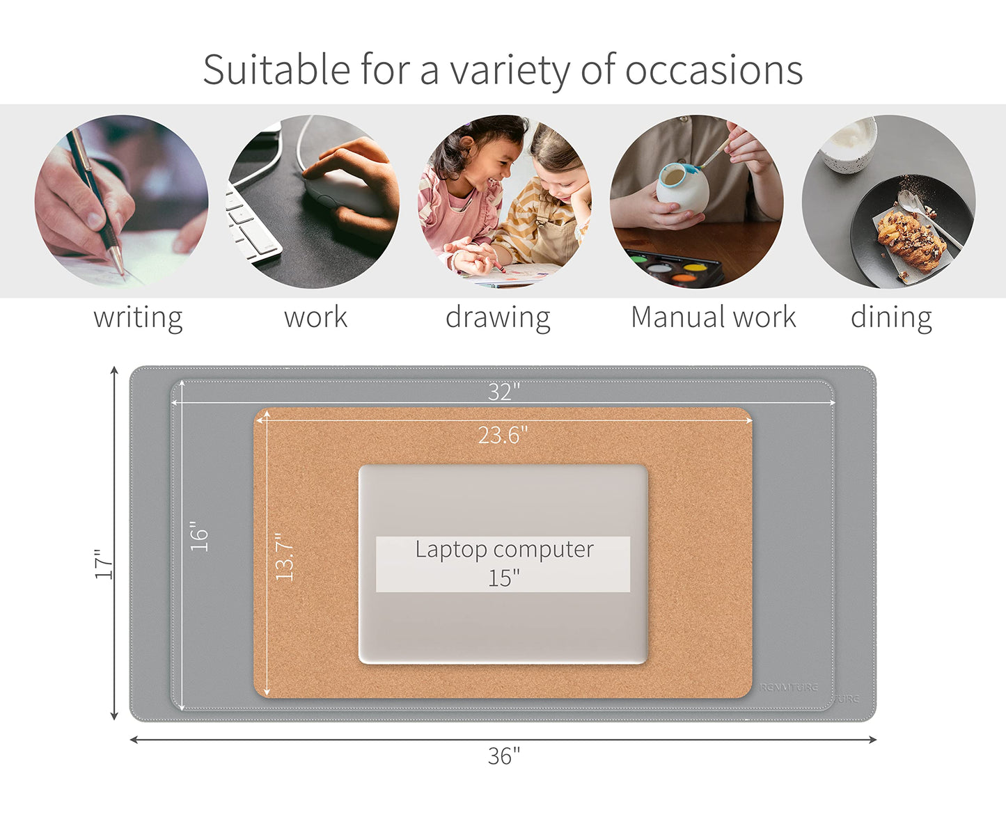 RENMTURE Dual-Sided Mouse Pad, Natural Cork & PU Leather Large Desk Pad for Office and Home Work