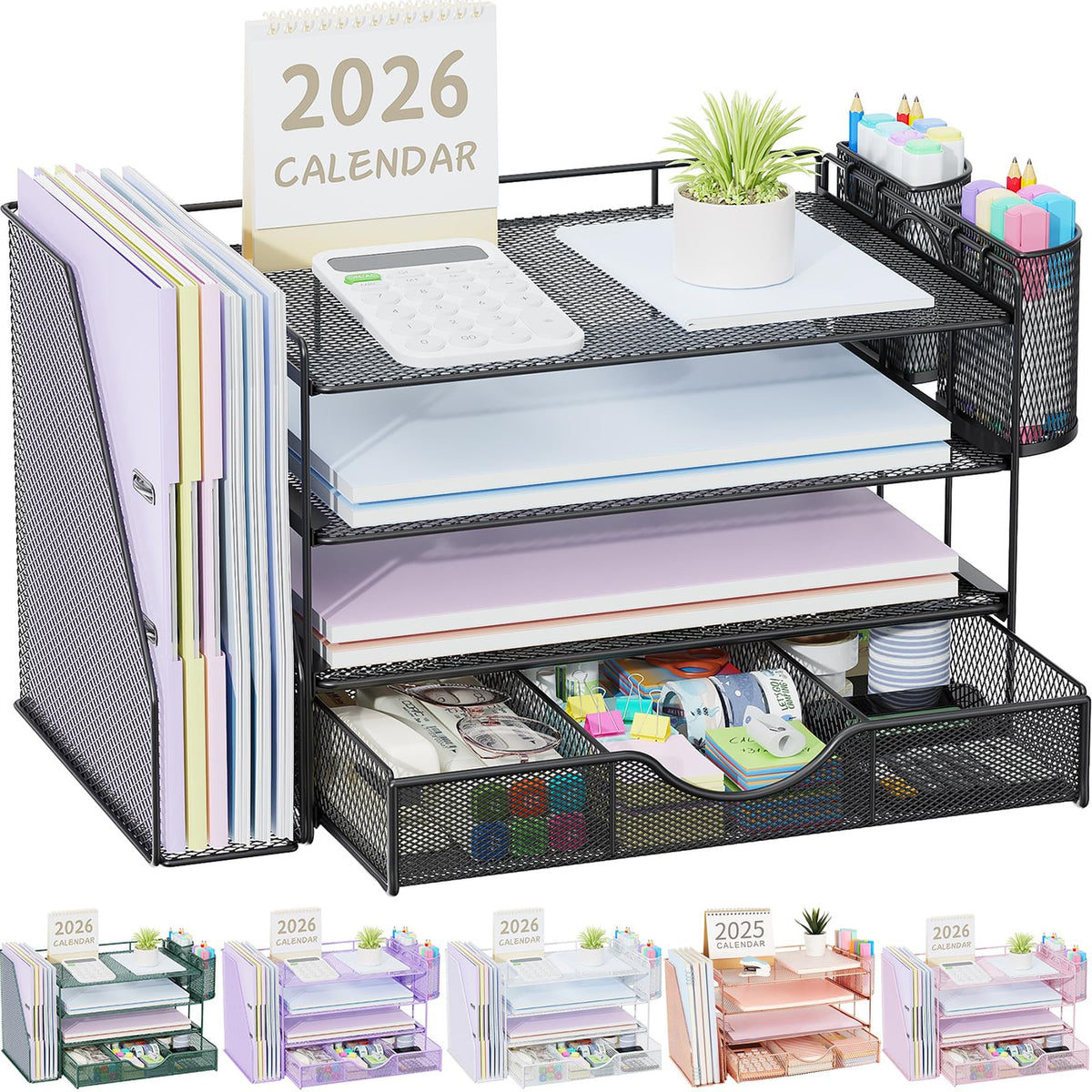 gianotter Metal Mesh Desk Organizers and Accessories with File Holder