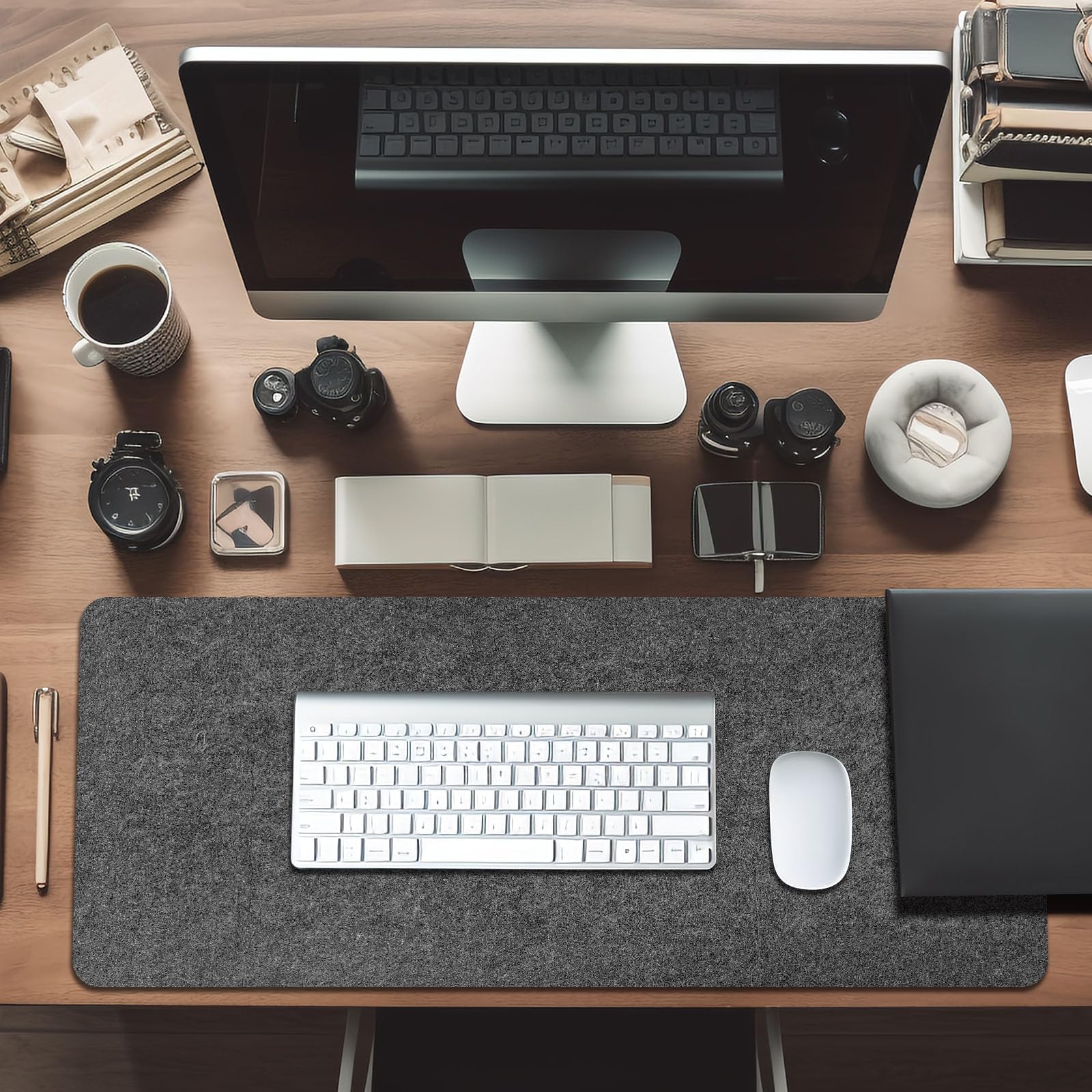 2 PCS Large Felt Desk mat, 40''x16'' with Non-Slip Full Desk Mouse Pad,Office Computer Desk for