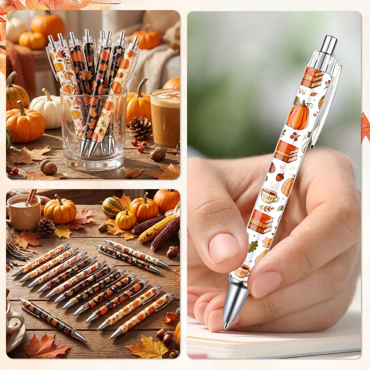 Wxiben Fall Ballpoint Pens Gifts - 24 Pcs Pumpkin Maple Leaf Ballpoint Pen Set Autumn Harvest