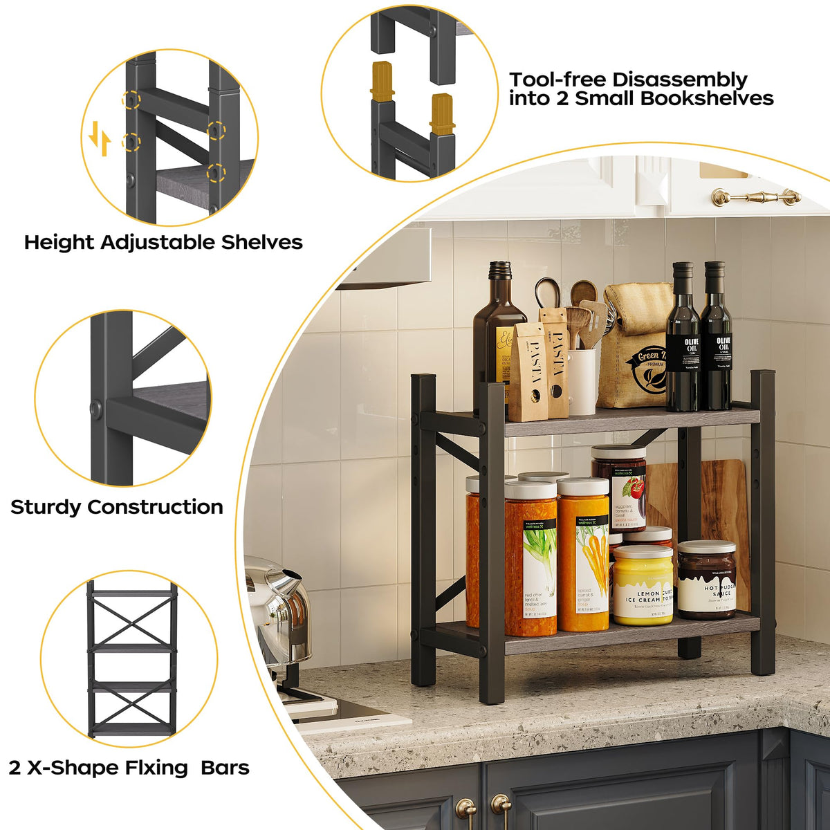 Desktop Bookshelf, 4-Tier Stackable Narrow Bookcase, Adjustable Industrial Desk Organizer & Hutch