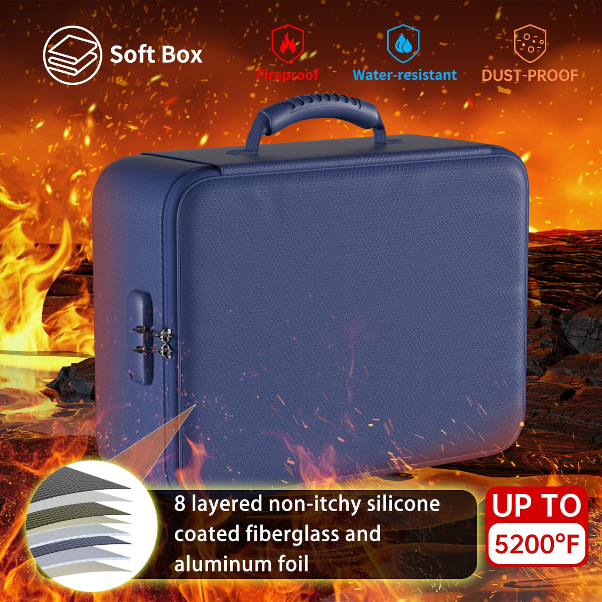 DocSafe 5200°F Fireproof Document Organizer Box with Lock, Blue (Soft)
