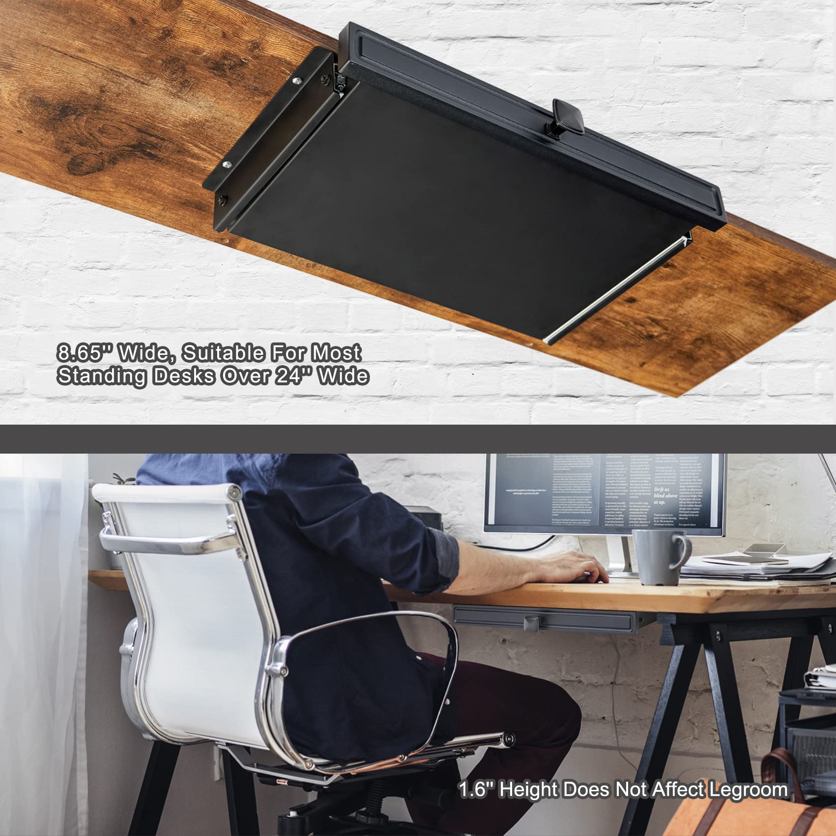 GOME Under Desk Slide out Pencil Drawer with Space Divider Design for Storing Pencil and Office