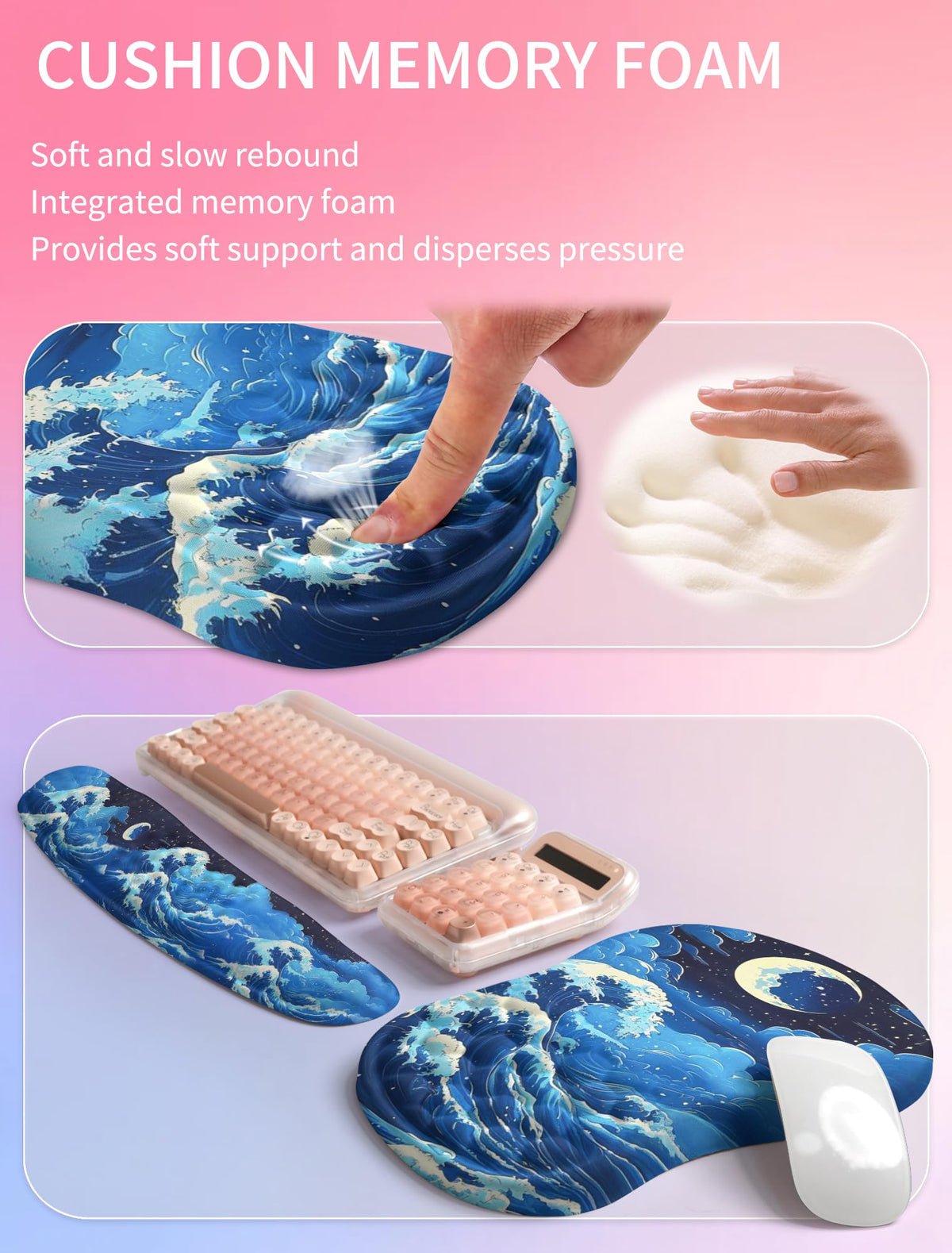 Hokafenle 2in1 Combination, Wave Keyboard Wrist Rest and Ergonomic Curvature Mouse Pad Wrist