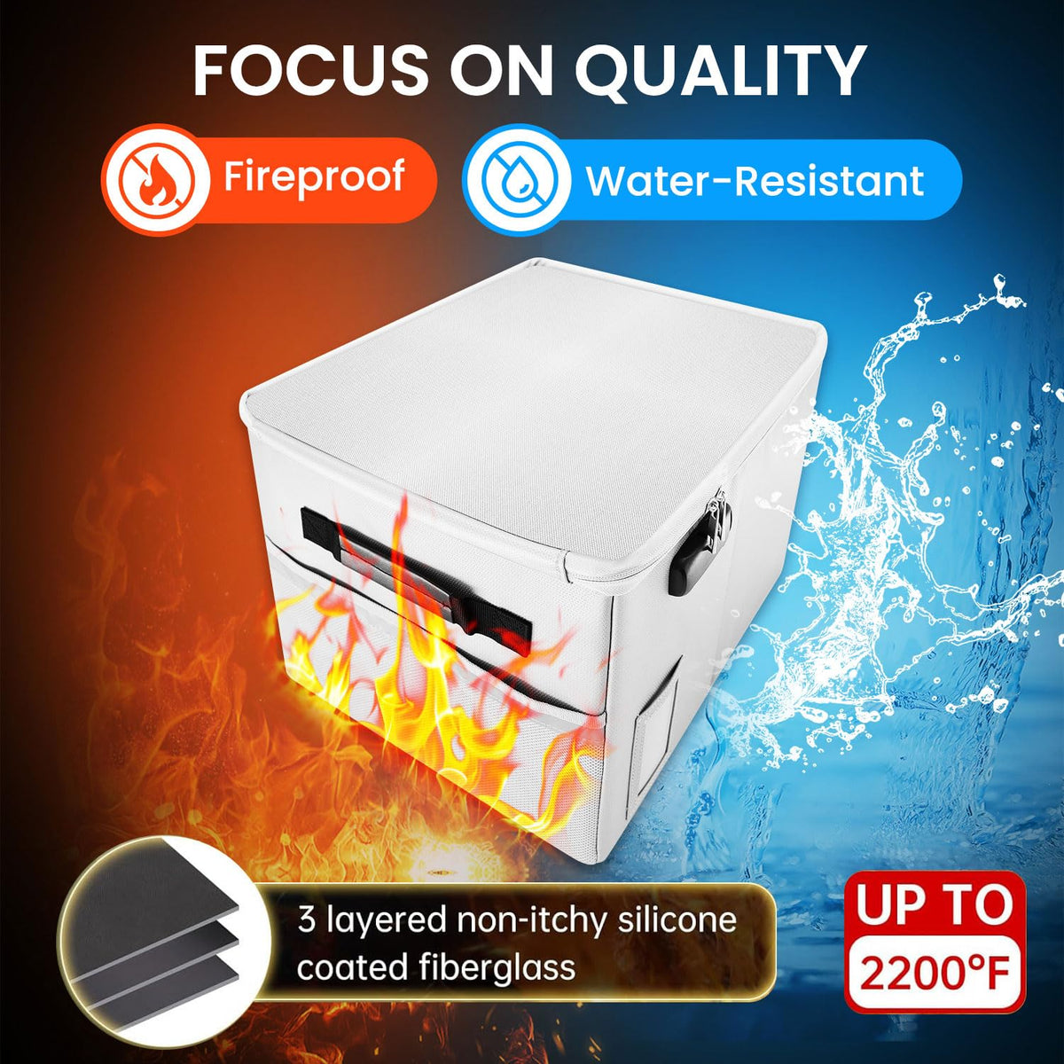 Upgraded 5200°F Fireproof Document File Organizer Box, Fireproof Storage Filing Cabinet Box with