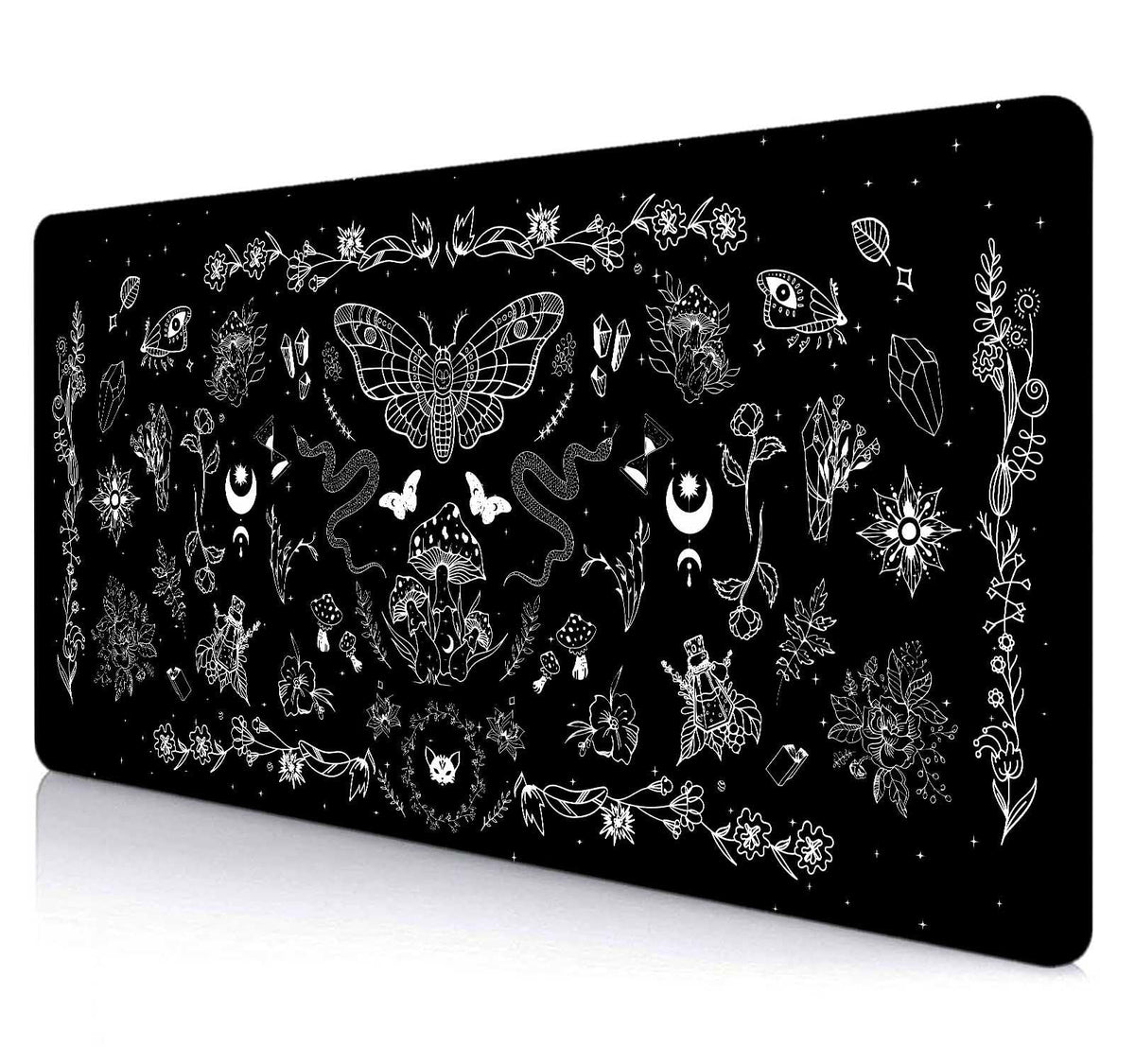 SXCKANG Goth Desk Mat, Black Occult Large Gaming Mouse Pad, Halloween Witchy Celestial Mushroom XXL