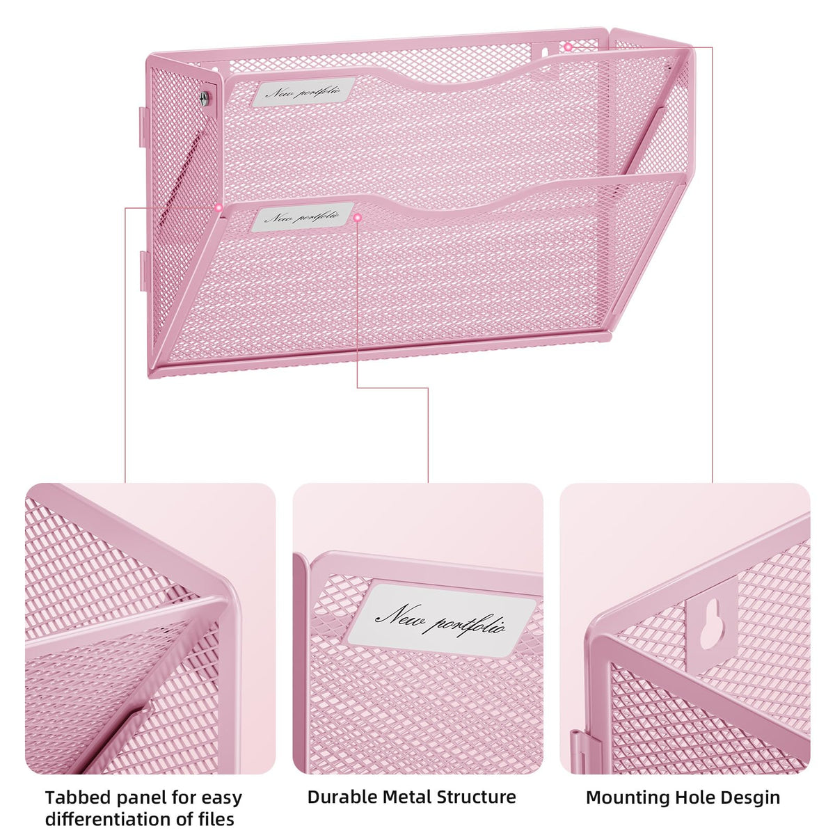 Marbrasse Wall File Holder 2-Tier Hanging Wall File Organizer, Mesh Mail Holder for Papers, Wall