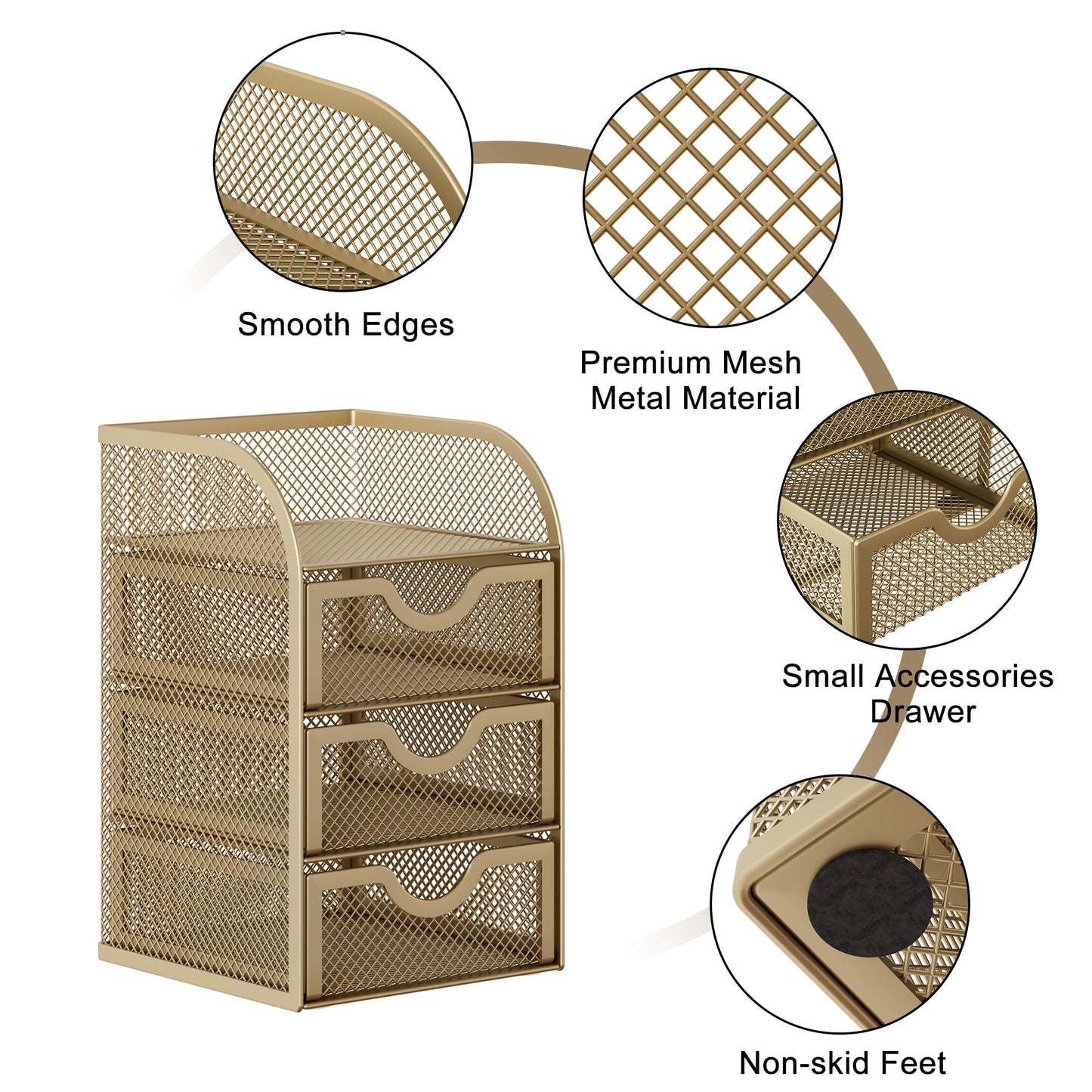 EasyPAG Mesh Desk Organizer with 3 Drawer Office Desktop Organizers and Accessories Stationery