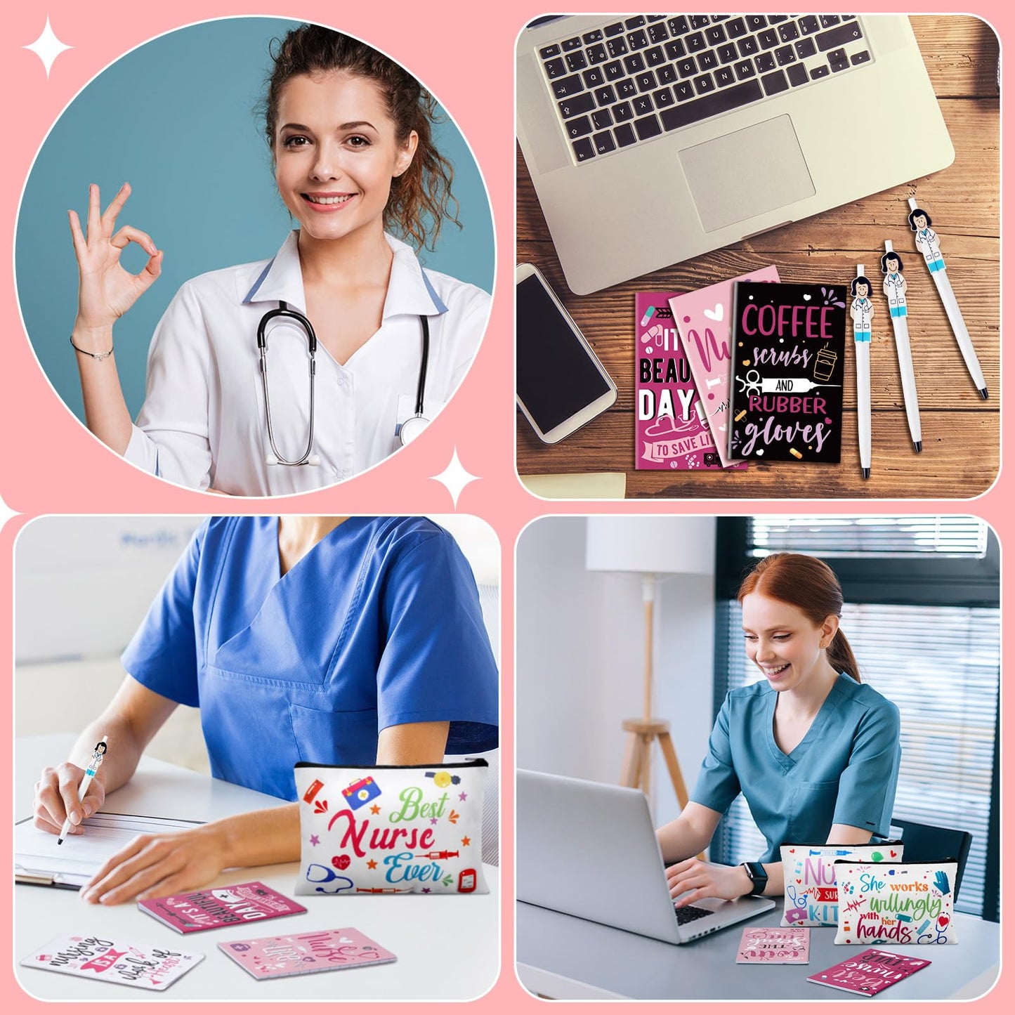 Sabary 48 Pcs Nurse Gifts Set for Women 12 Makeup Cosmetic Bag 12 Notebooks 12 Doctor Nurse