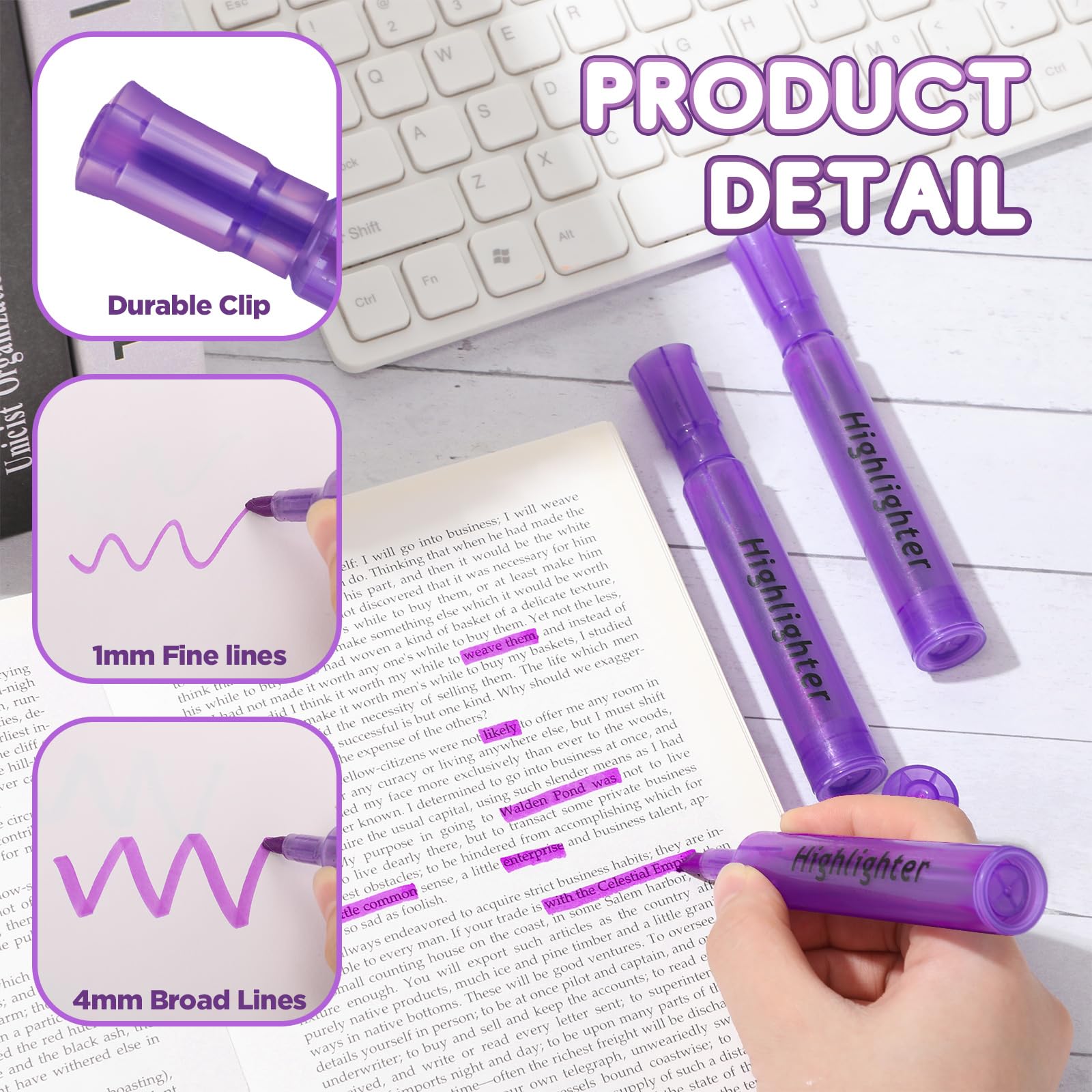 Qilery 72 Pack Tank Highlighters Bulk, Chisel Tip Markers,Purple