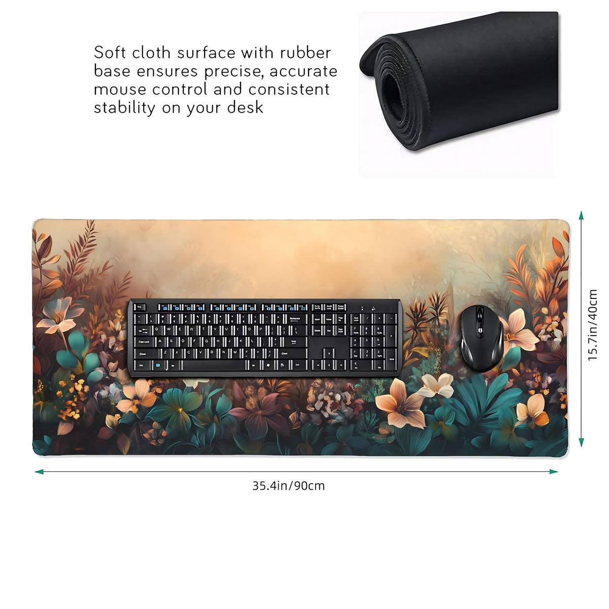 Floral Aesthetic Azalea Gaming Mouse Pad, Earth Tone Dreamy Desk Mat with Anti-Slip Base & Stitched