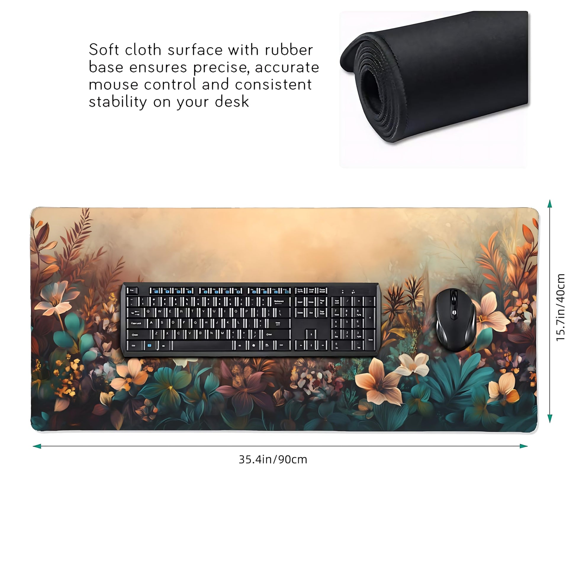 Floral Aesthetic Azalea Gaming Mouse Pad, Earth Tone Dreamy Desk Mat with Anti-Slip Base & Stitched