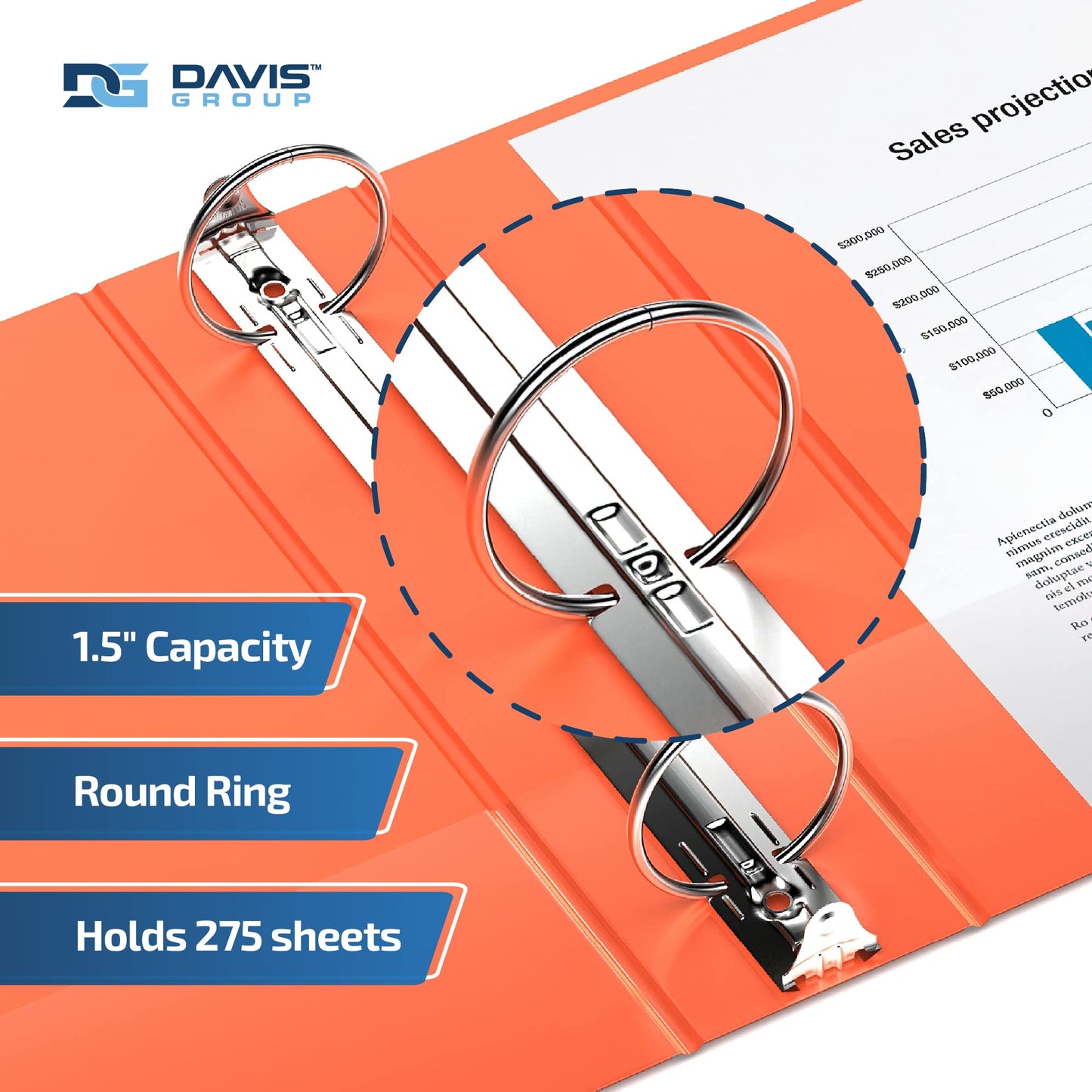 Easyview 3-Ring Binder, Clear-View Cover, 1.5" Round Rings, Orange, 6 Pack