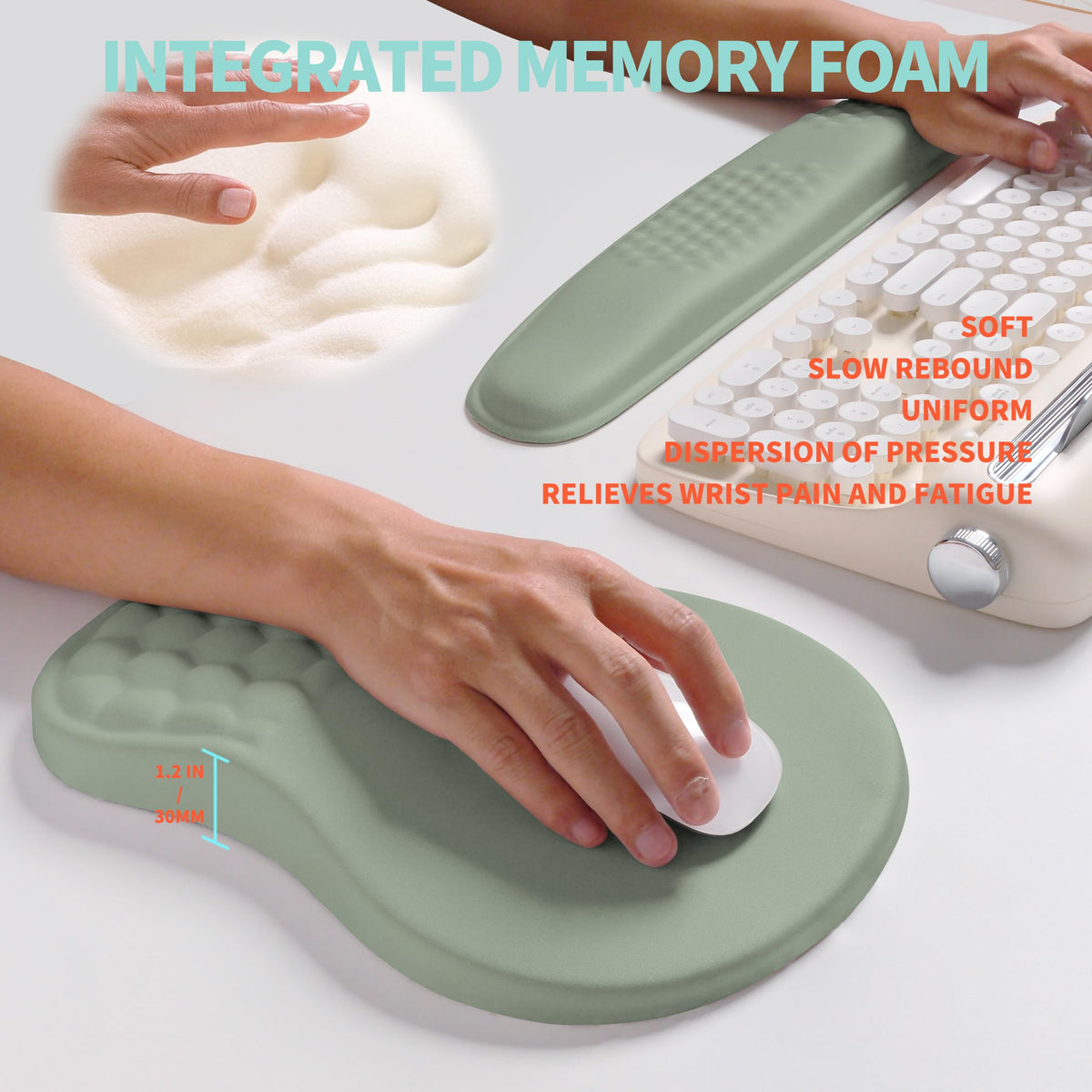KUOSGM 2-in-1 Ergonomic Set, Wave Rise Keyboard Wrist Rest and Massage Bulge Slope Mouse Pad Wrist