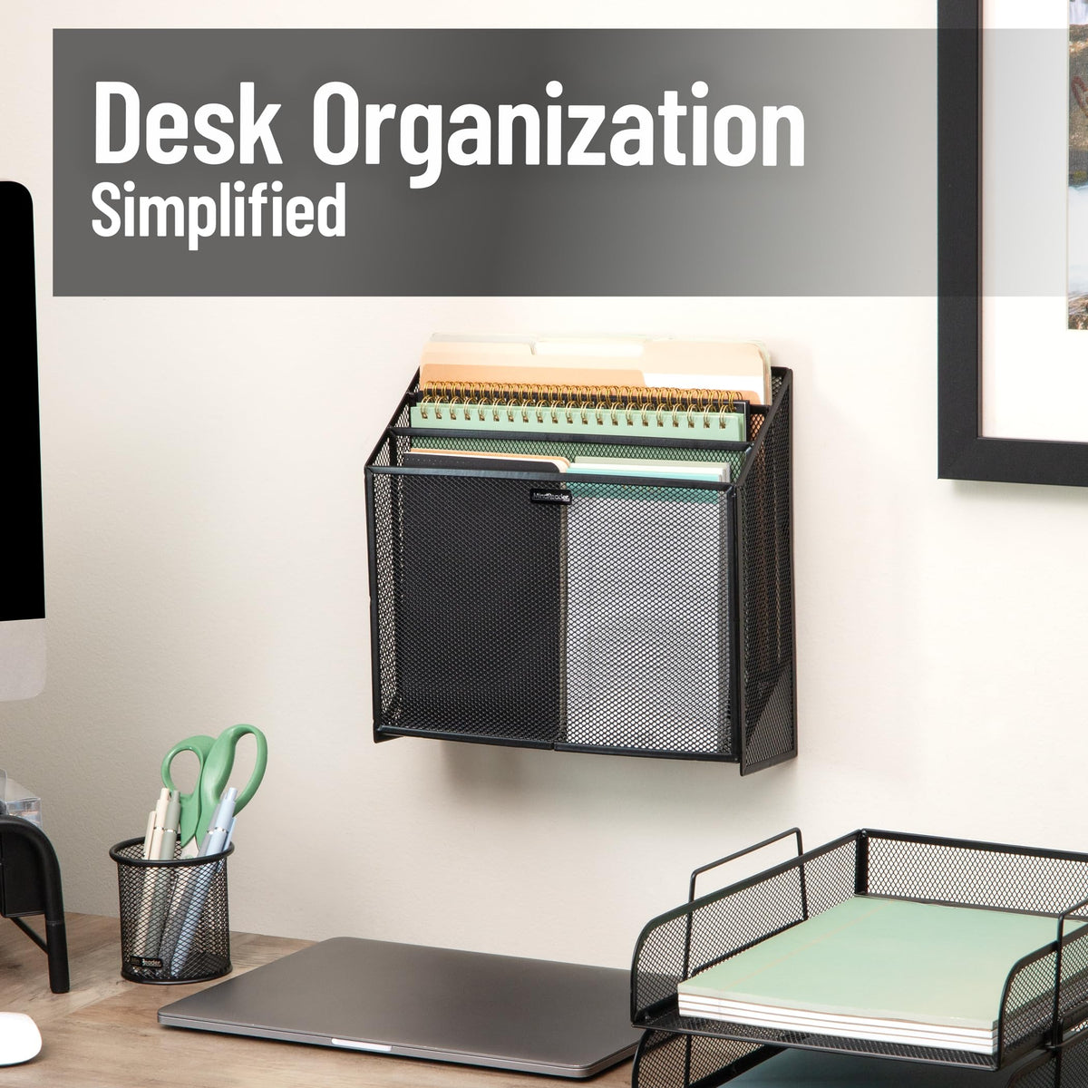 Mind Reader Vertical File Storage, Desktop Organizer, Wall Mount, Office, Metal Mesh, Black
