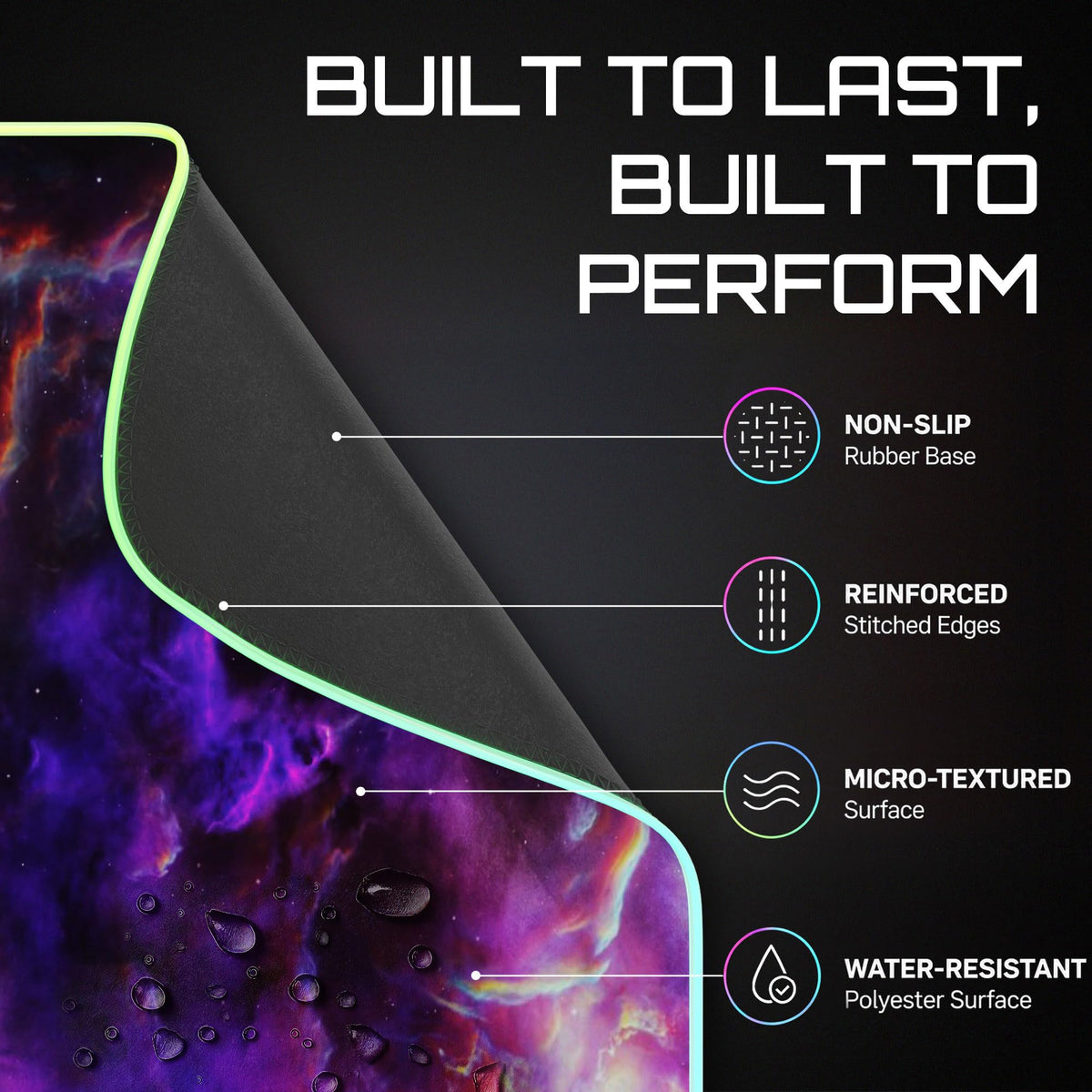 Gerlos RGB Gaming Mouse Pad, Large LED Desk Mat for Gamer, 31.5" x 11.8"
