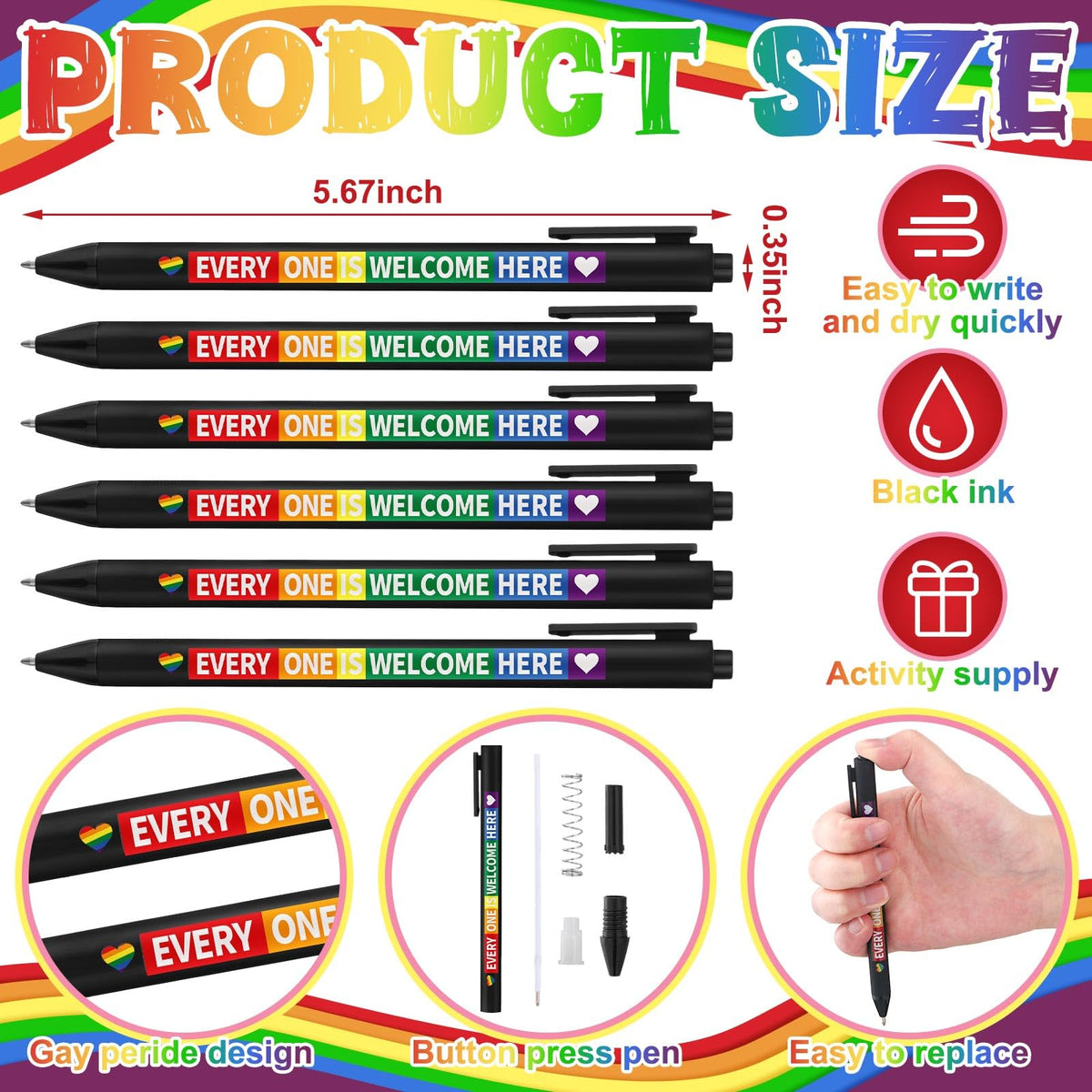 Weekgrat 48 Pcs Pride Ballpoint Pens Lgbtq Rainbow Party Favors Bulk