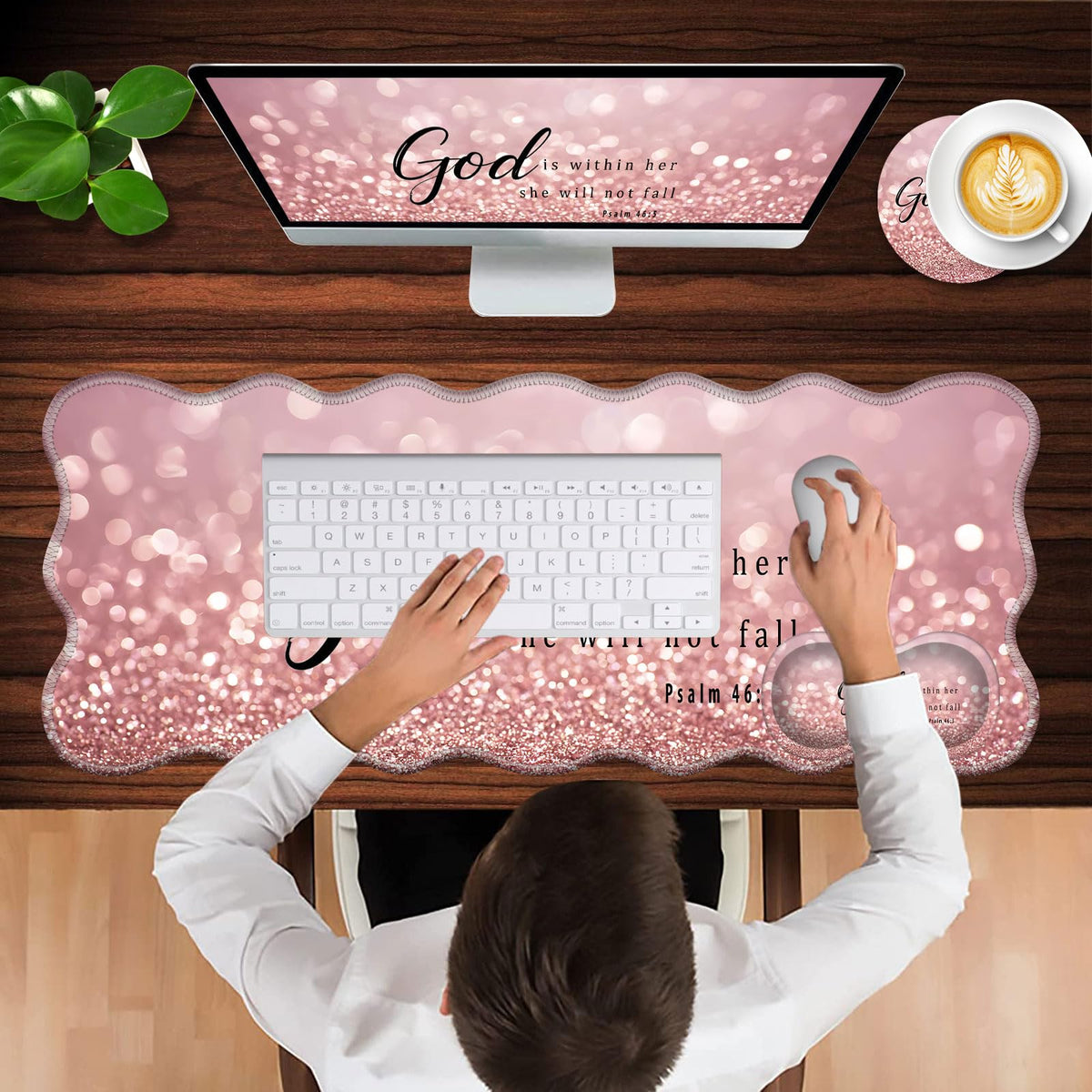 CICPLKSE Mouse Pad with Wrist Support + Desk Mat + Coaster 3 in 1 Set, XL Large Gaming Mousepad