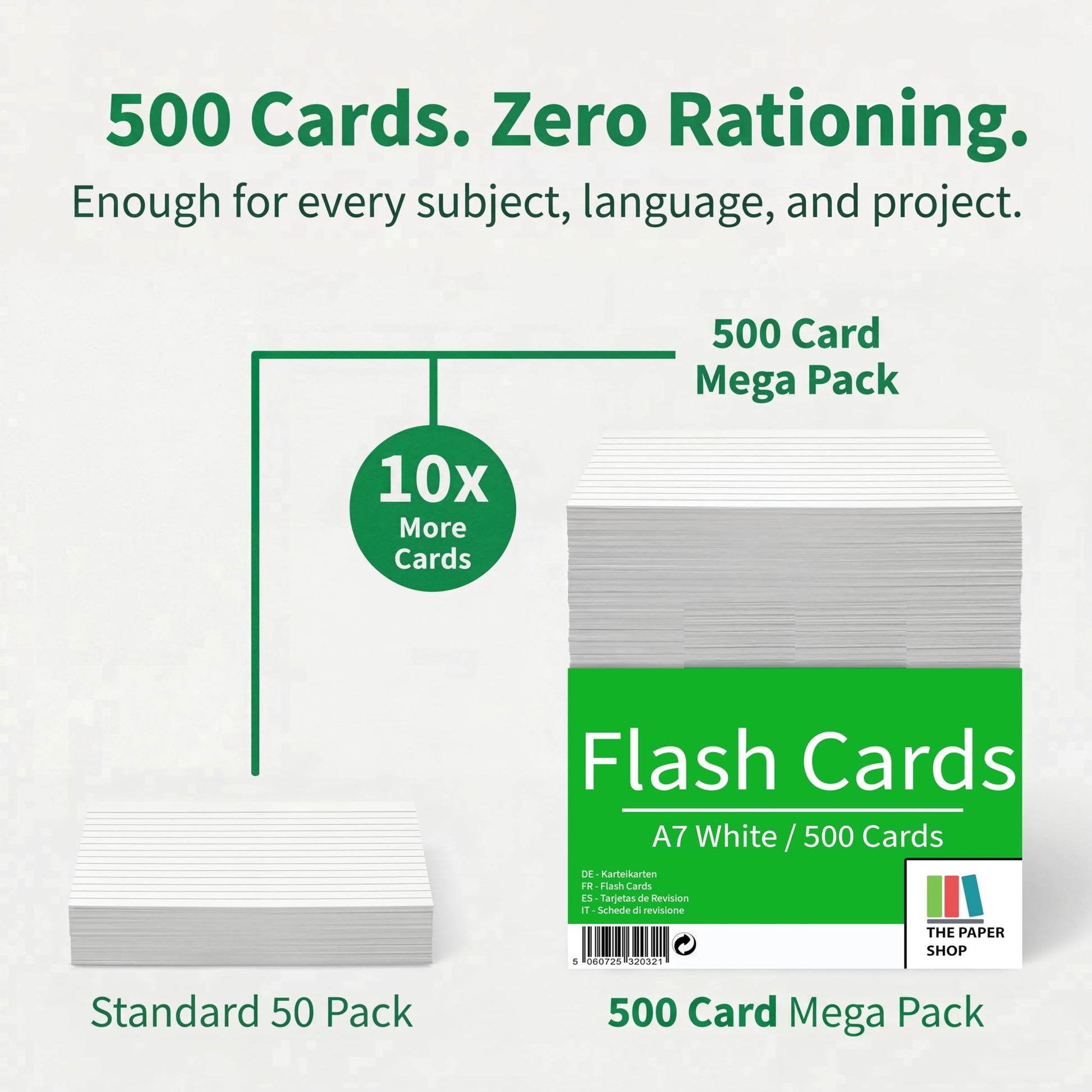 The Paper Shop 3x5 Index Cards - White Ruled Flash Cards - A7 (500 Pack) | Index Cards 3x5 Lined