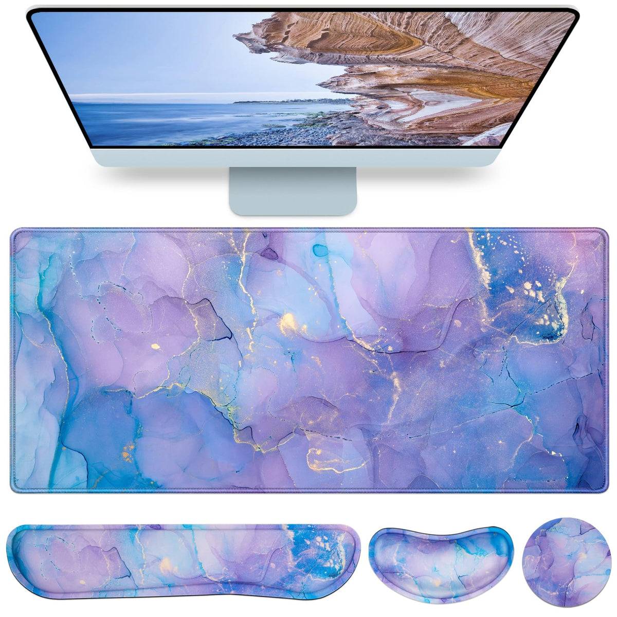 4-in-1 Mouse Pad with Wrist Rest Purple,35.4×15.7in Large Gaming Mouse Pad