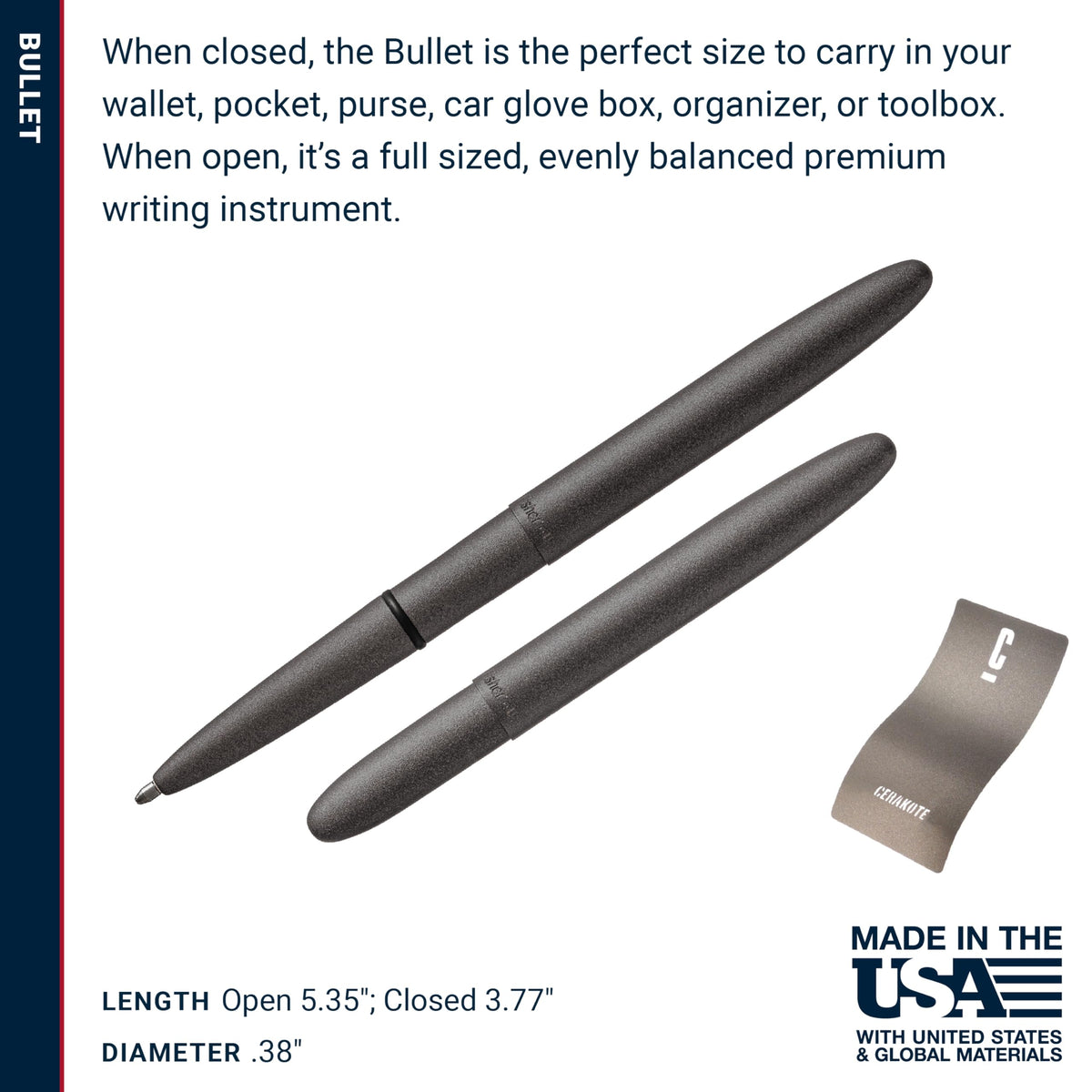 Fisher Space Pen Tungsten Cerakote Finish Pressurized Ballpoint Bullet Pen