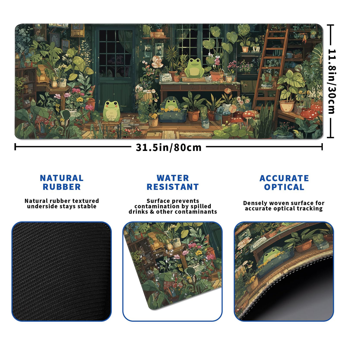 Cute Frog Kawaii Green Mouse Pad Desk Mat XL Extended Large Gaming Desk Pad Mousepad, Green Plant