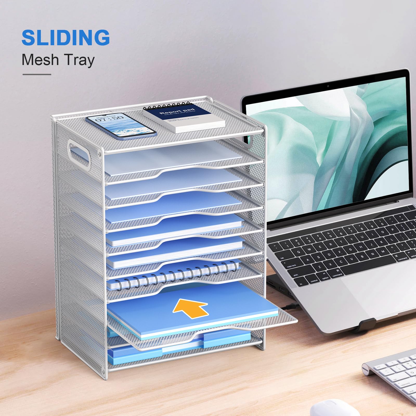 OUTWOLF 10 Tier Paper Organizer - Letter Tray Mesh Desk File Organizer with Handles for Office