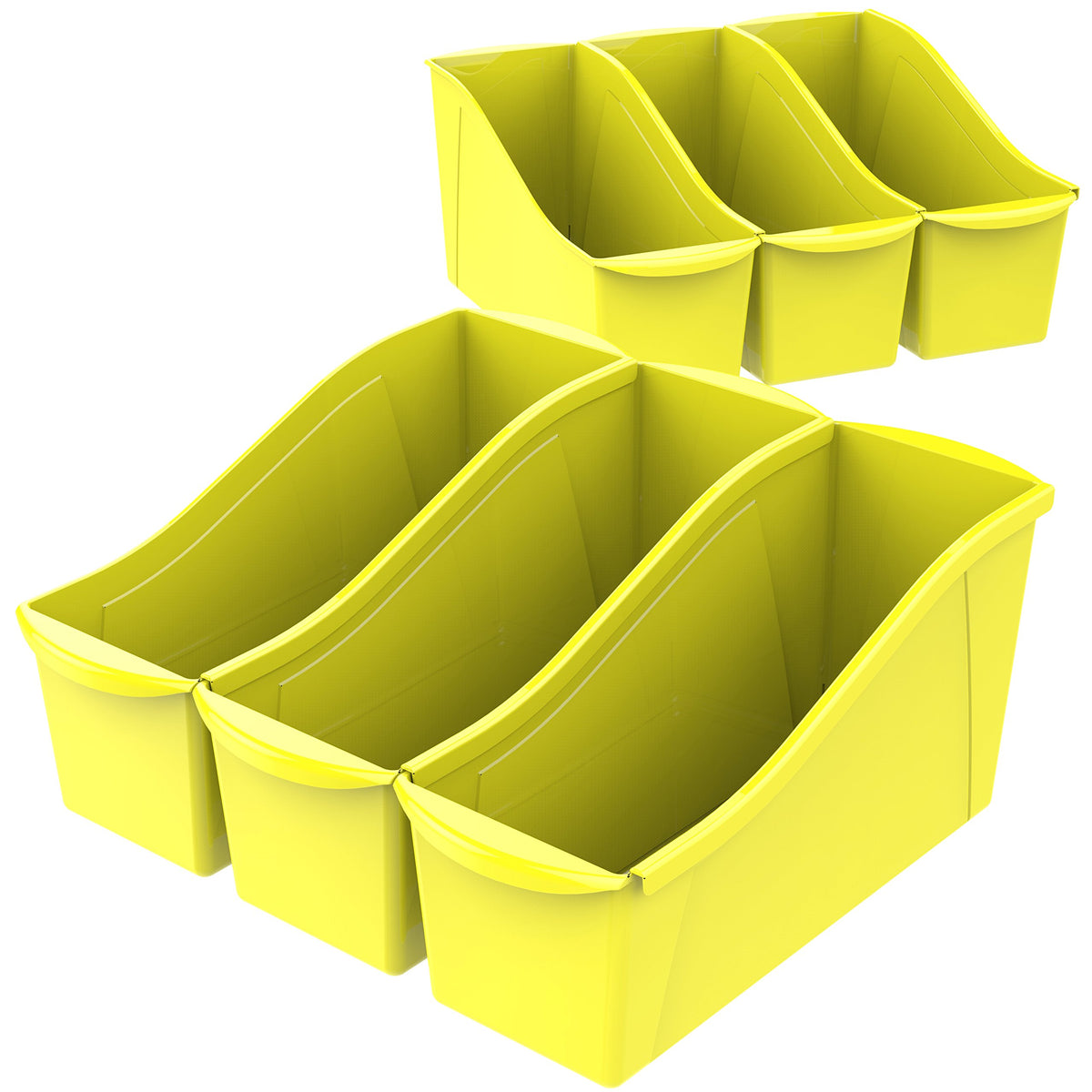 Storex Large Book Bin, Interlocking Plastic Organizer for Home, Office and Classroom, Yellow