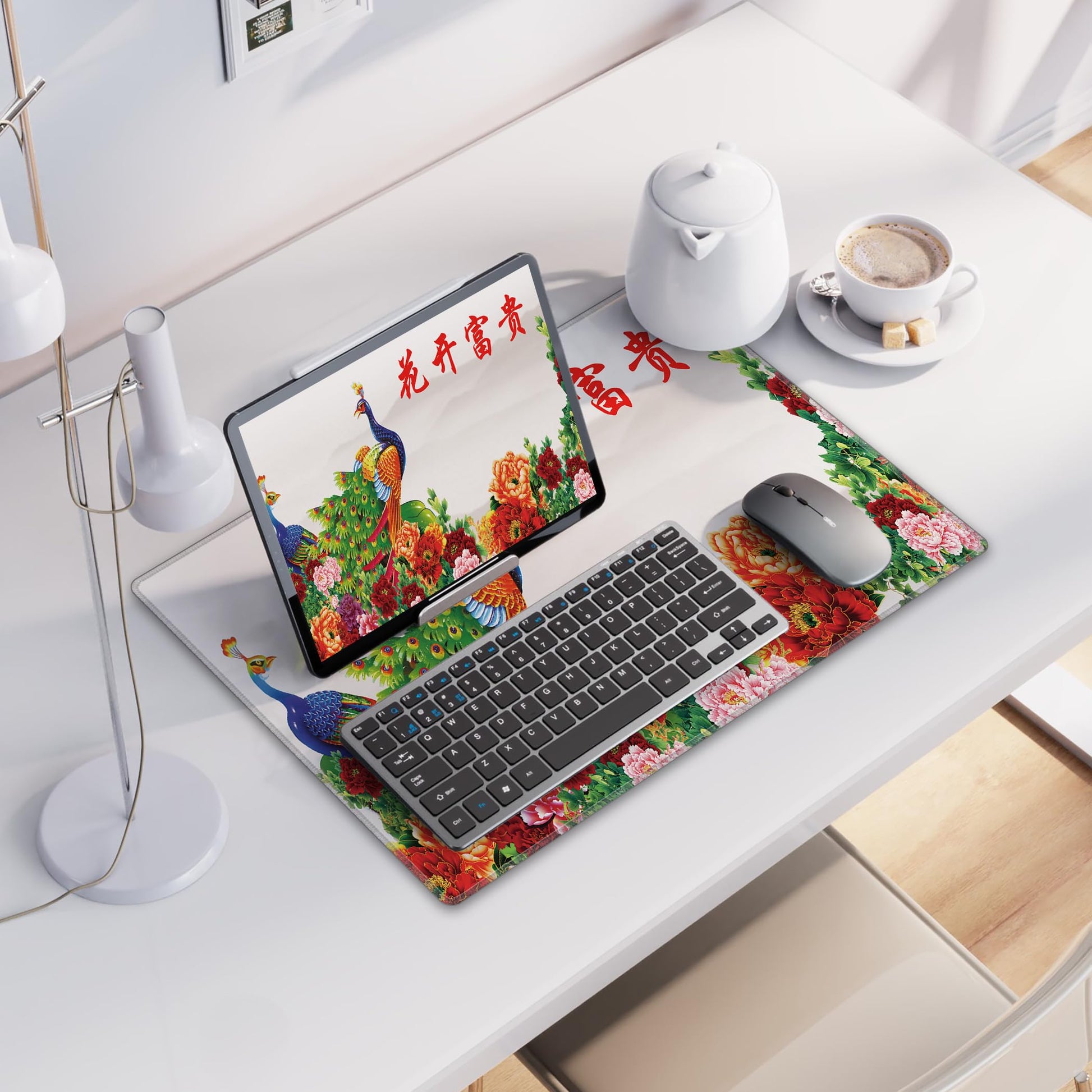 LL-COEUR XXL Landscape Gaming Mouse Pad Computer Keyboard Mat Office Desk Pad (Peacock, 23.6" x