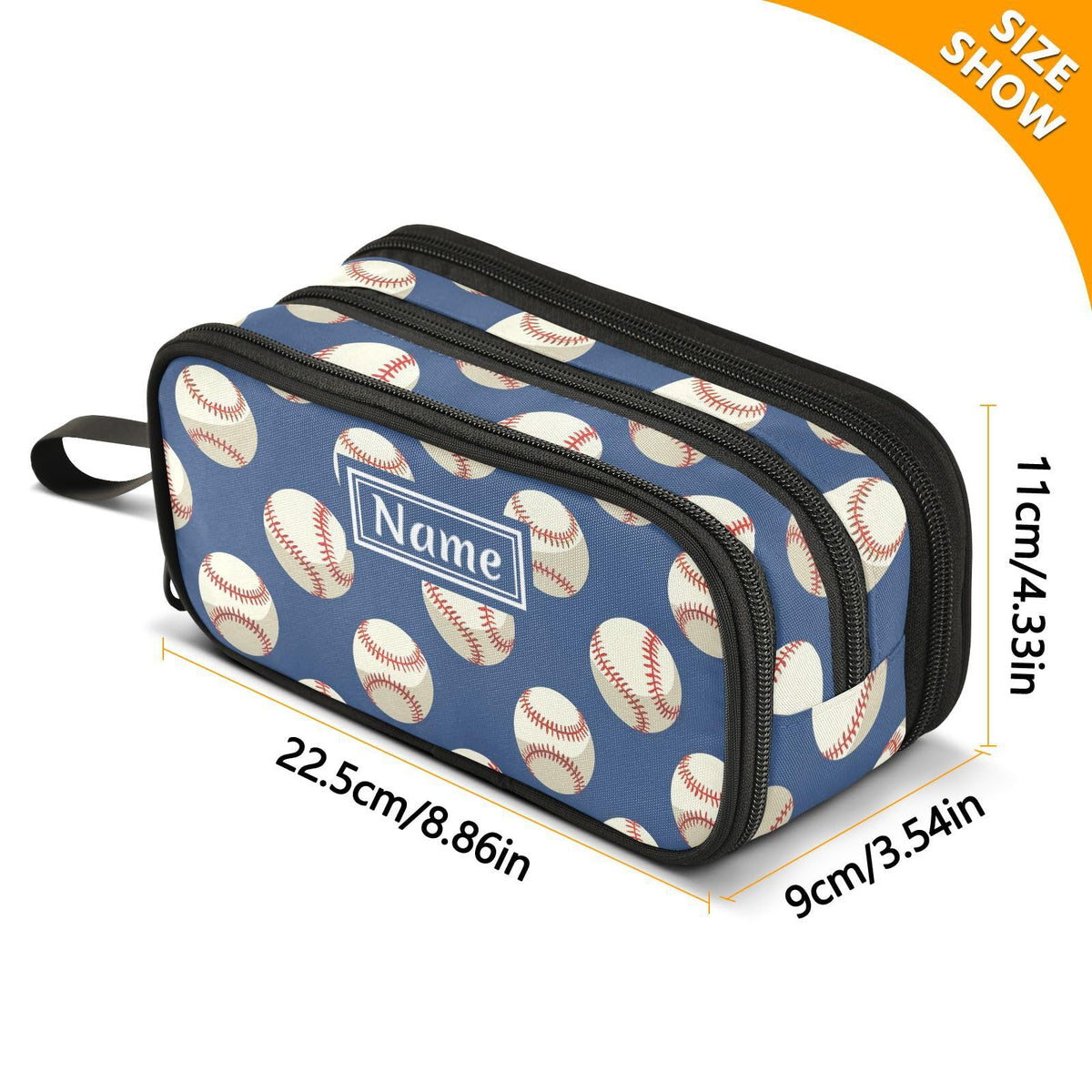 BOENLE Custom Baseballs Ball Blue Pencil Case Box Boys Girls Personalized Name Large Pencil Pouch