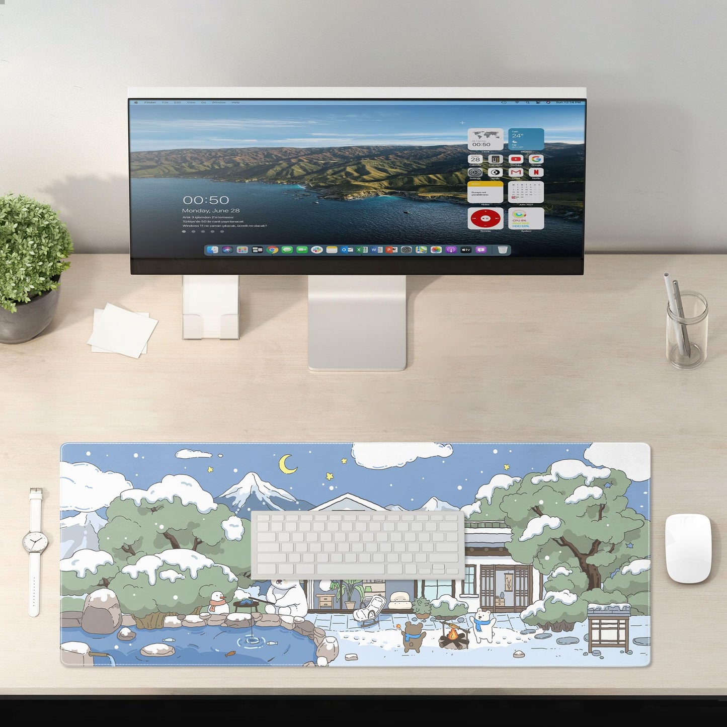 Kawaii Mouse Pad Large Desk Mat Extended Keyboard Mouse Pad Cute Mousepad with Non-Slip Base and