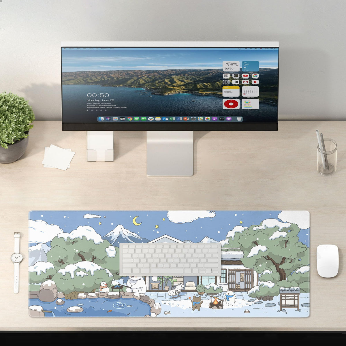 Kawaii Mouse Pad Large Desk Mat Extended Keyboard Mouse Pad Cute Mousepad with Non-Slip Base and