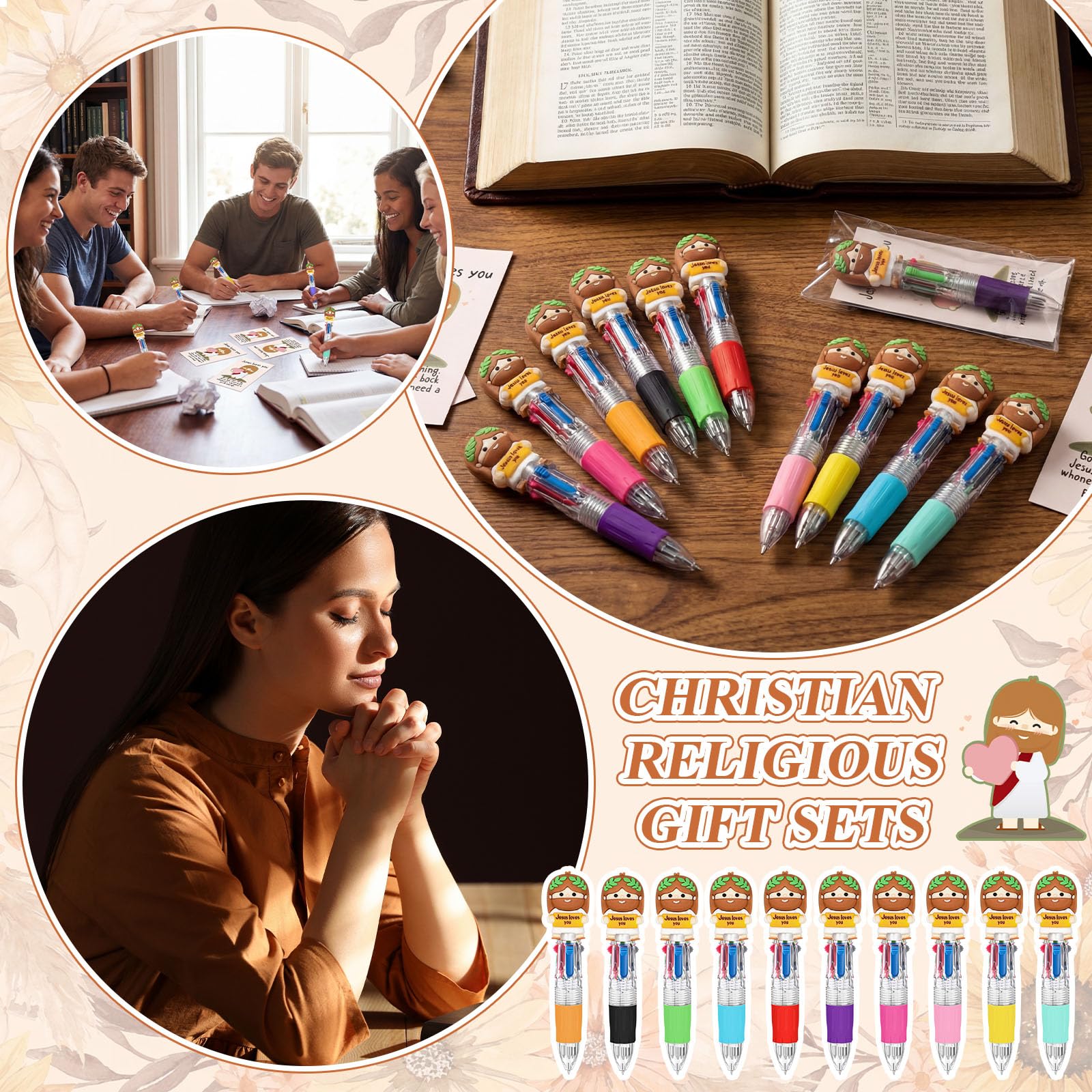 Sayglossy 100 Sets Christian Little Jesus Figure Pens Gifts Bulk with Card