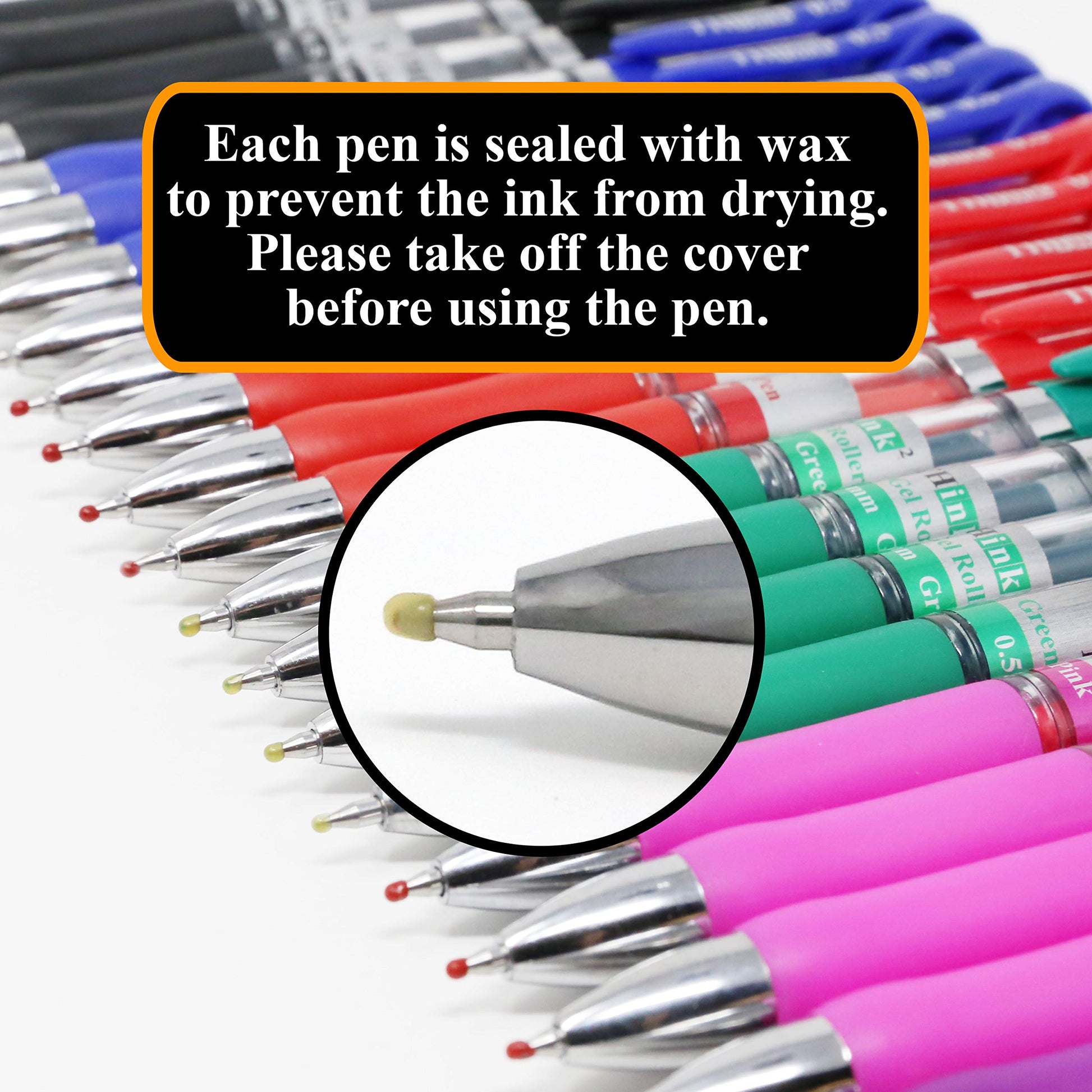 [24 Pens - 4Black, 4Blue, 4 Red, 4 Green, 4 Pink, 4Purple Ink] Think2 Retractable Gel Pens.