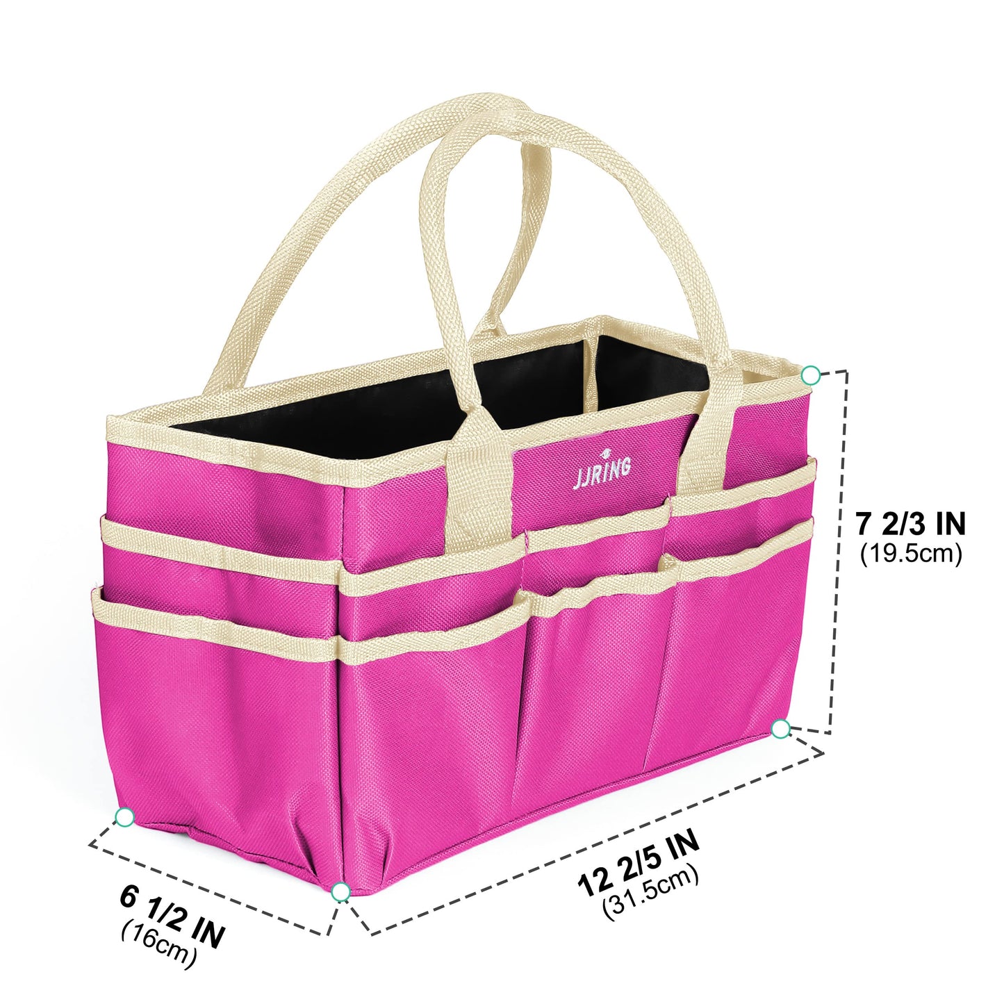 JJRING 600D Nylon Craft & Art Organizer Tote Bag With Pockets, Rose Red