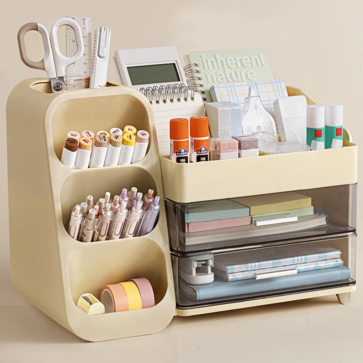 HBlife Desk Organizer with Pen Pencil Holder for Desk, Pen Organizer with 2 Drawers, Desk
