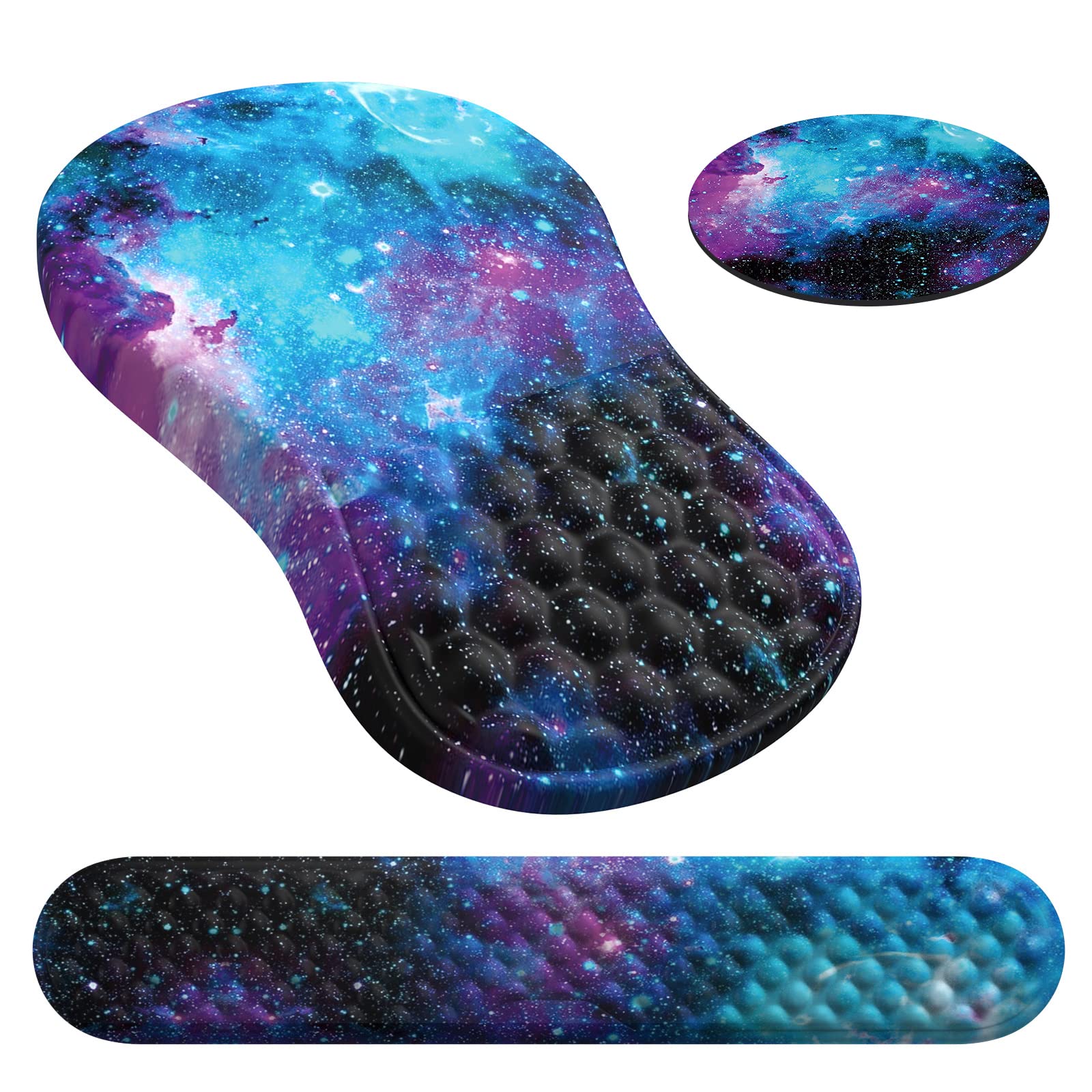 HAOCOO 3-Pcs Ergonomic Desk Mat Set with Wrist Support, Galaxy