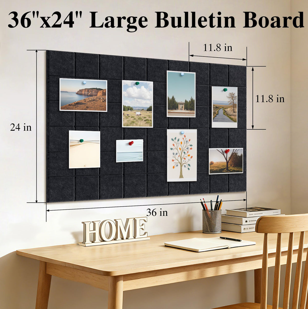 36" x 24" Large Black Cork Board Alternative - 6 Pack Felt Bulletin Board with 30 Push Pins, Felt