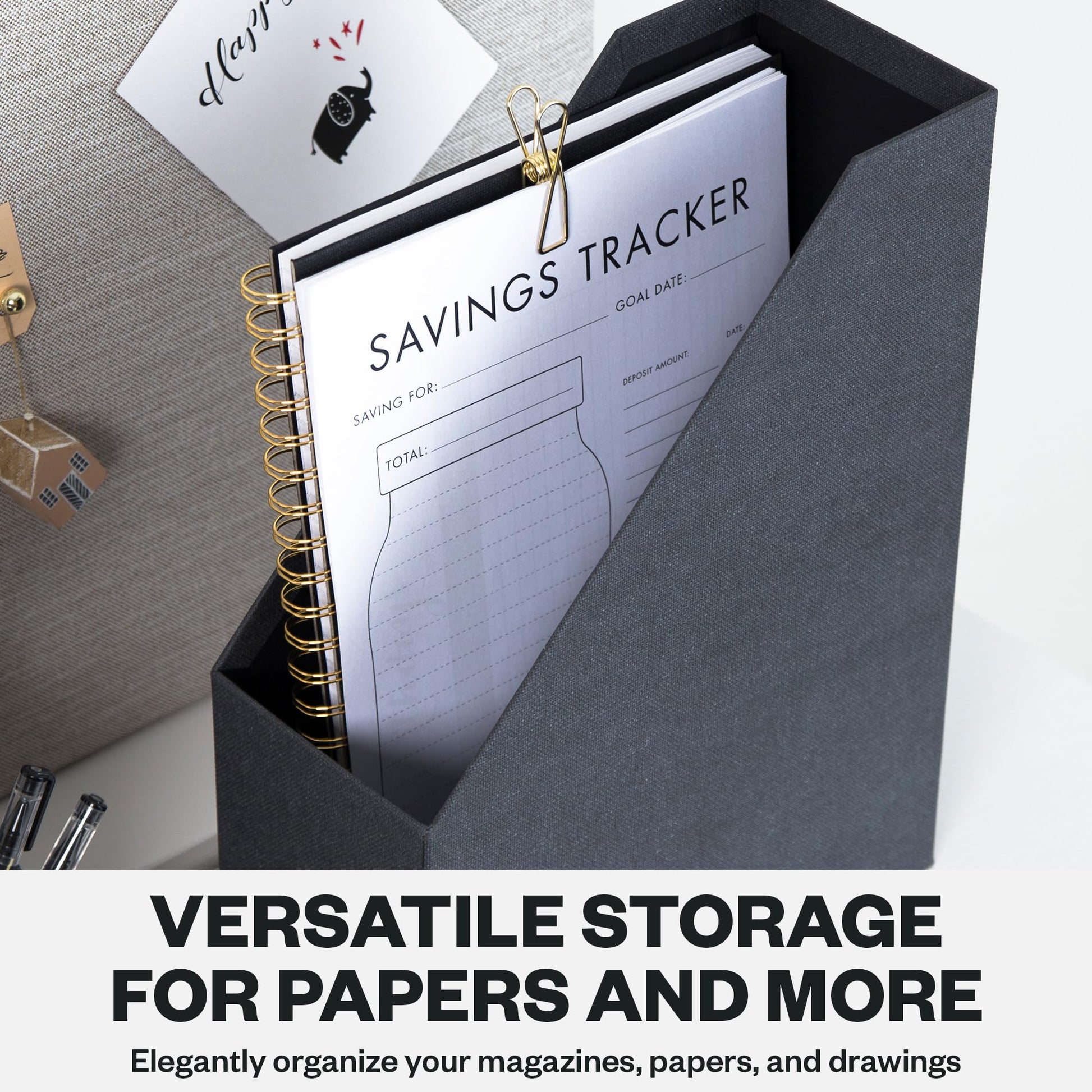 Bigso Estelle Fibreboard Magazine Holder with Leather Handle - Magazine File Holder and Organizer