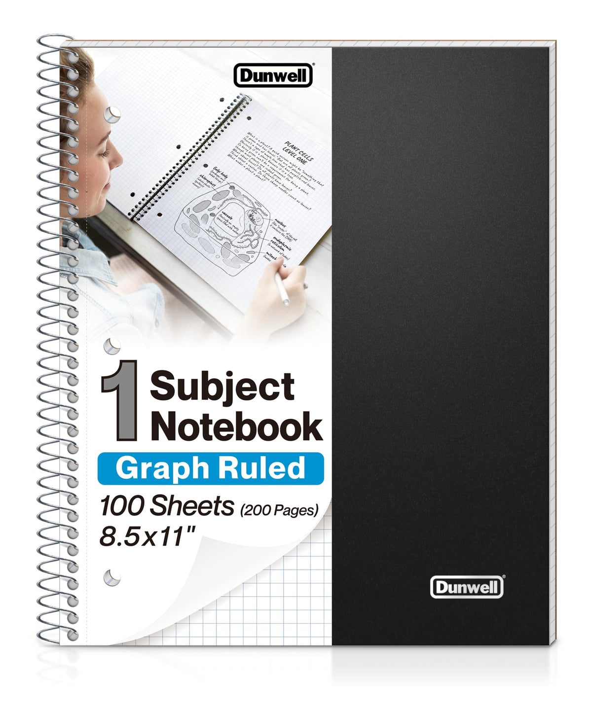 Dunwell 1-Subject Graph Paper Notebook 8.5x11, 200 Pages, Black