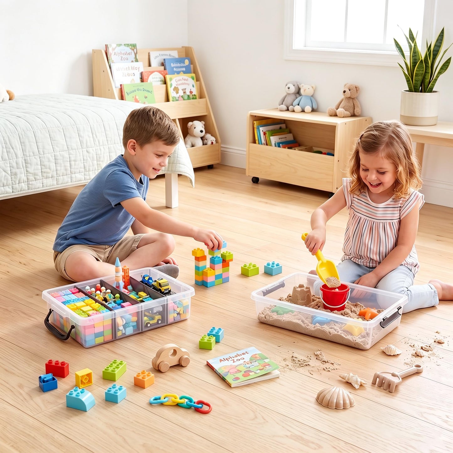Citylife 2PC Clear Craft Organizers and Storage with 3 Removable Dividers
