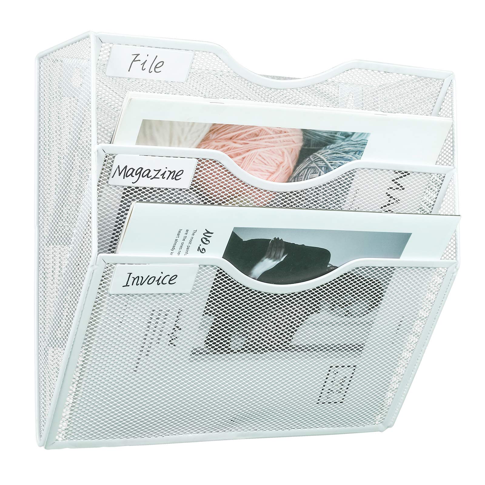 PAG-Mass Hanging Wall File Holder Mail Organizer Wall Mount Document Letter Rack, 3-Tier, White
