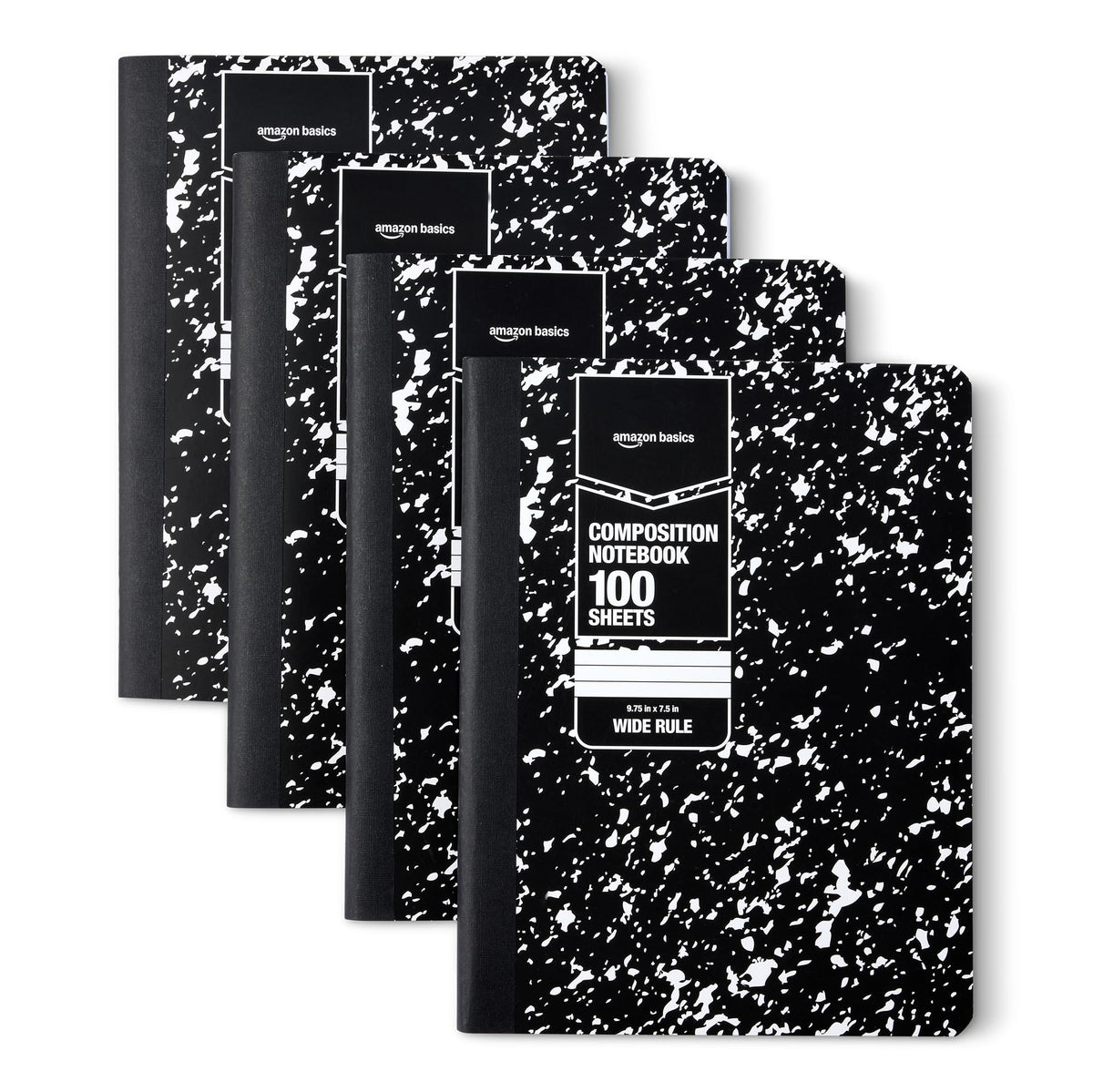 Amazon Basics Composition Notebook, Wide Ruled, 100 Sheets, 9.75" x 7.5", Marble Black, Sturdy
