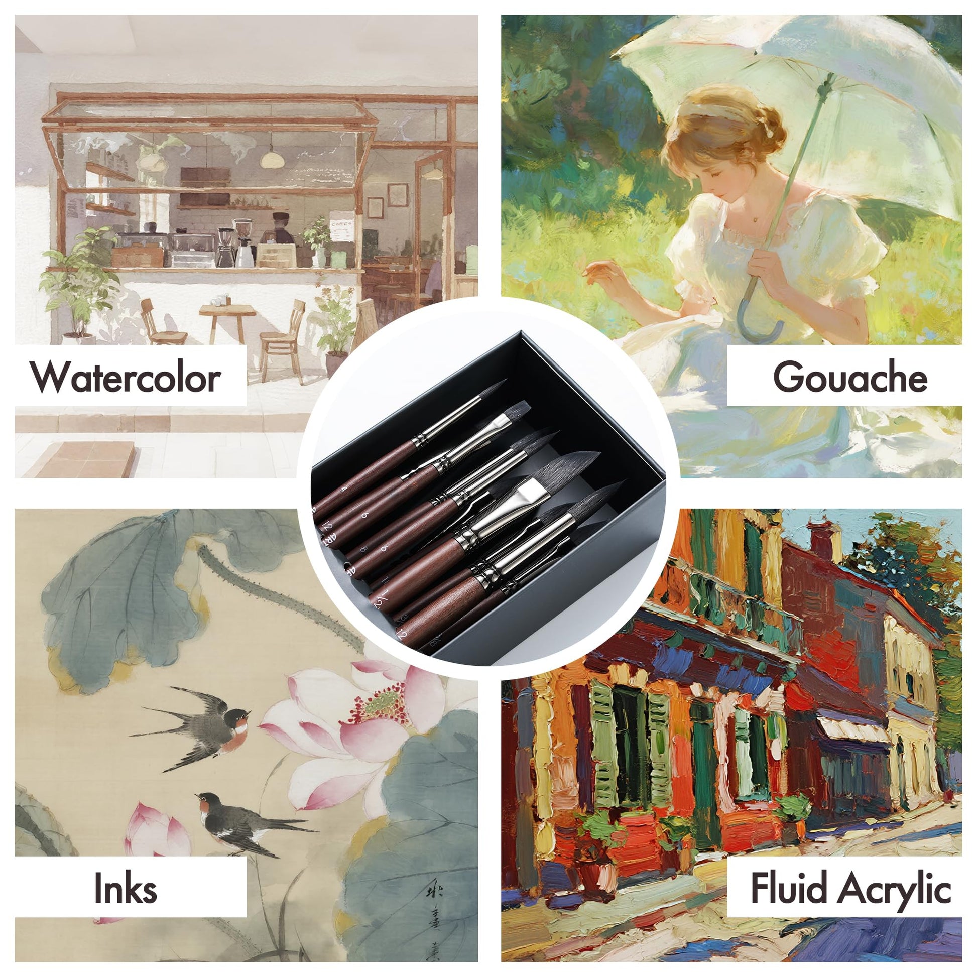 Artify Watercolor Brushes Professional, 14pcs Mixed Squirrel Hair Watercolor Paint Brush Set