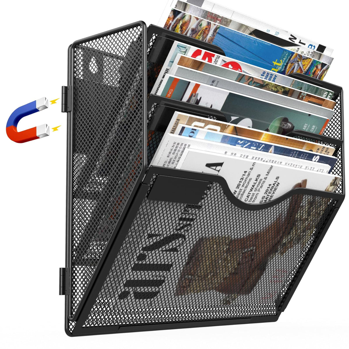 LQPAFZ 3 Tier Magnetic File Holder for File Cabinets, Refrigerator, Whiteboard, Office, No Drilling