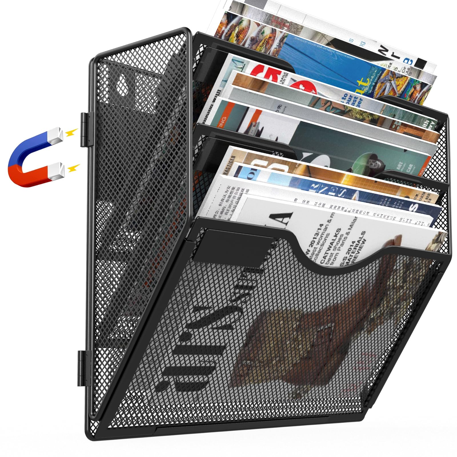 LQPAFZ 3 Tier Magnetic File Holder for File Cabinets, Refrigerator, Whiteboard, Office, No Drilling