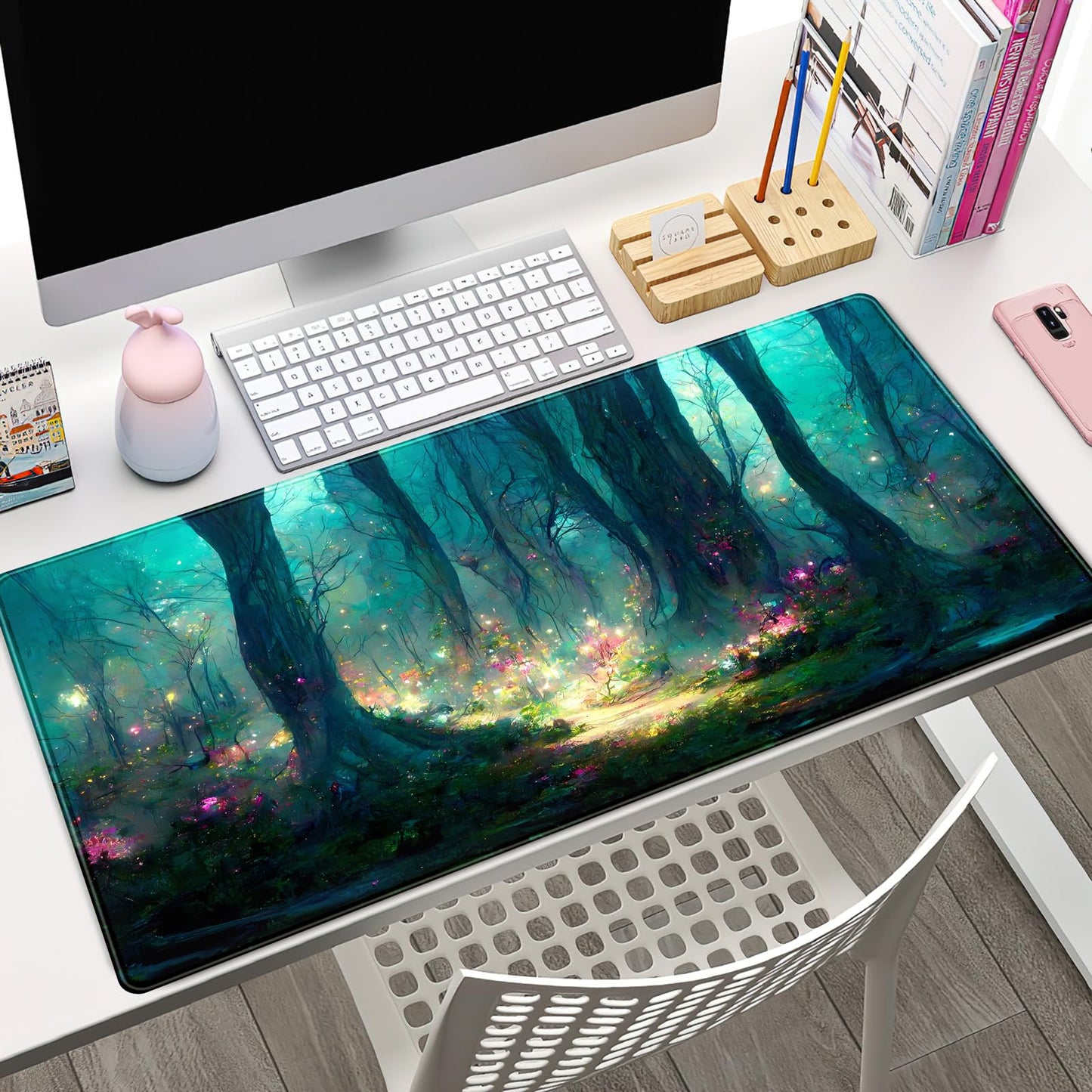 Forest Desk Mat Blue Green Mouse Pad Large Laptop Computer Keyboard Mouse Mat Gaming Mousepad XXL