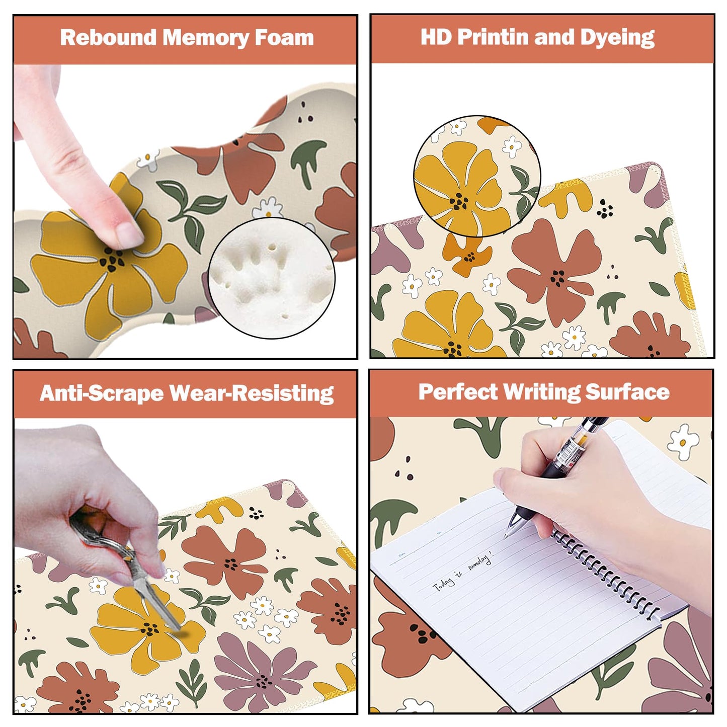 ARTSO Gaming Mouse Pad Wrist Support Set,Cute Flower Desk Mat+Mouse Pad with Wrist Rest +Keyboard