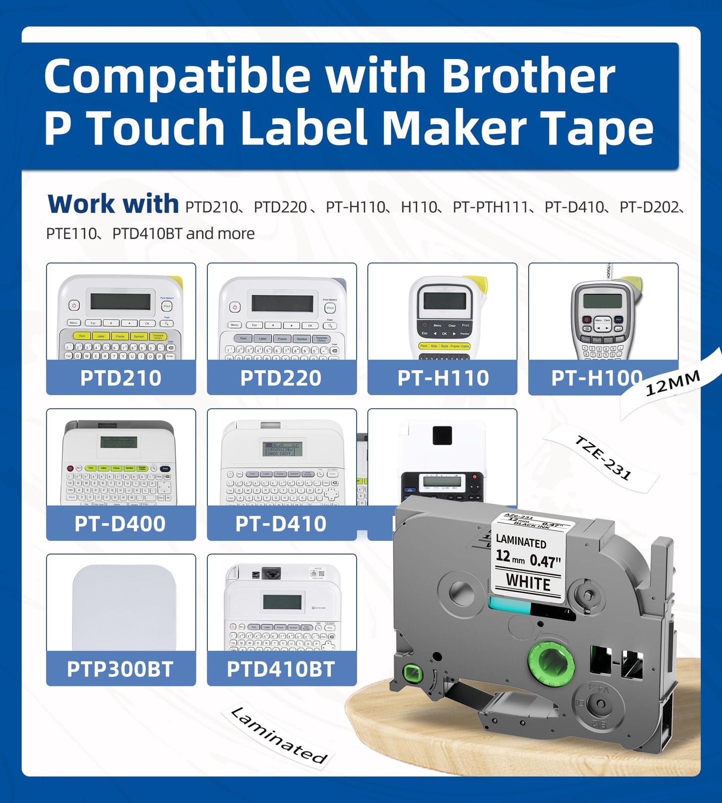 Tze Tz Tape Replace for Brother PTouch Label Maker TZe-231 TZ-231